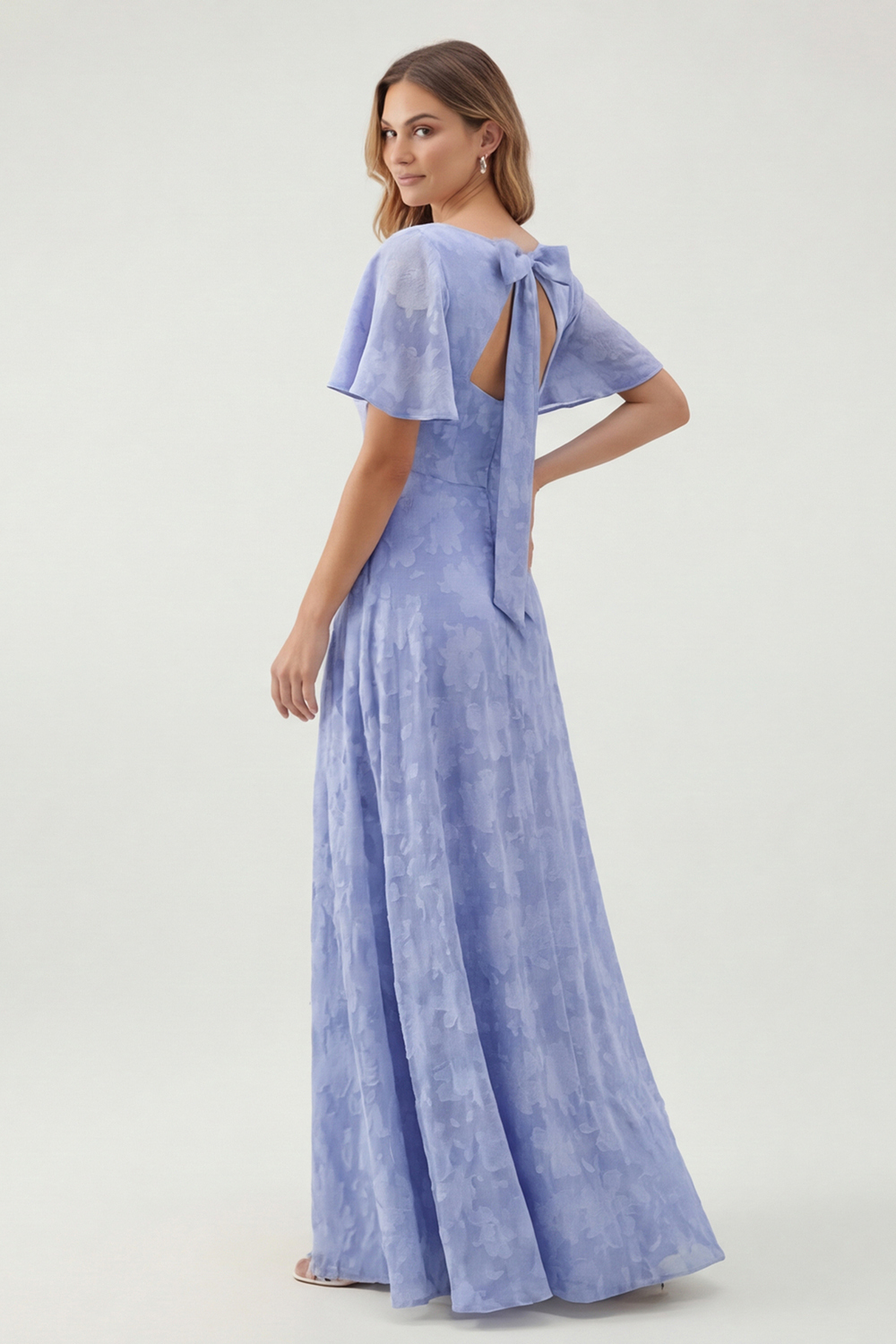 Sage Green Floral A Line V-Neck Maxi Wedding Guest Dress