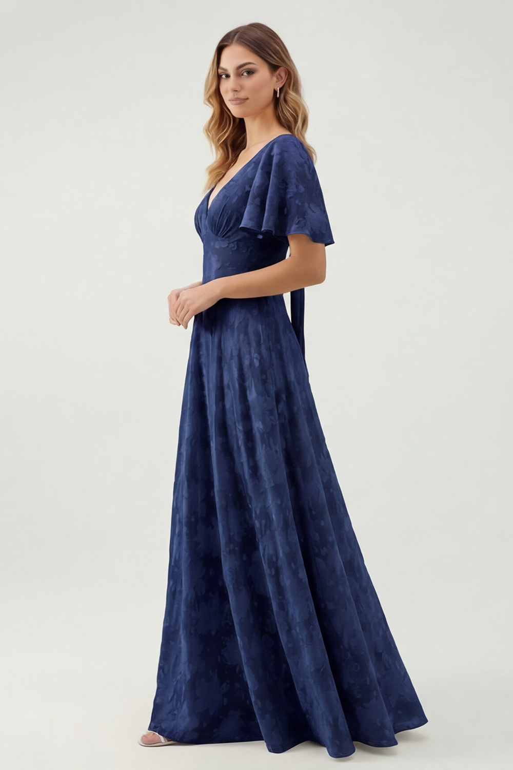 Sage Green Floral A Line V-Neck Maxi Wedding Guest Dress