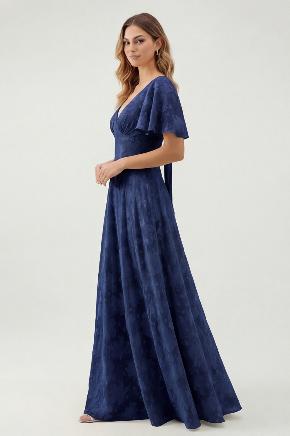 Sage Green Floral A Line V-Neck Maxi Wedding Guest Dress