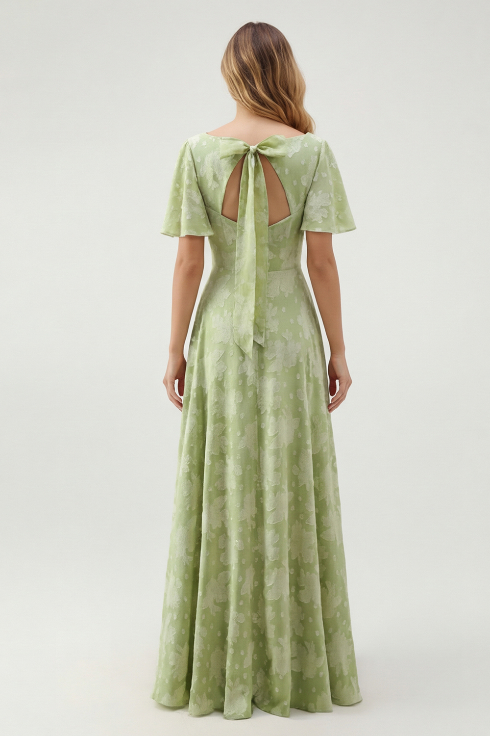Sage Green Floral A Line V-Neck Maxi Wedding Guest Dress