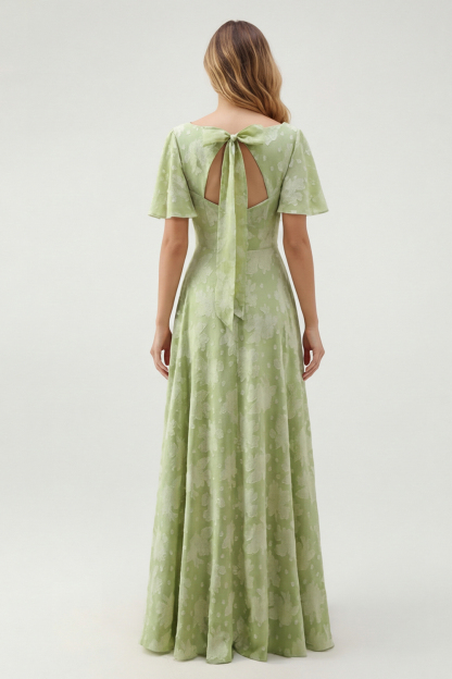 Sage Green Floral A Line V-Neck Maxi Wedding Guest Dress