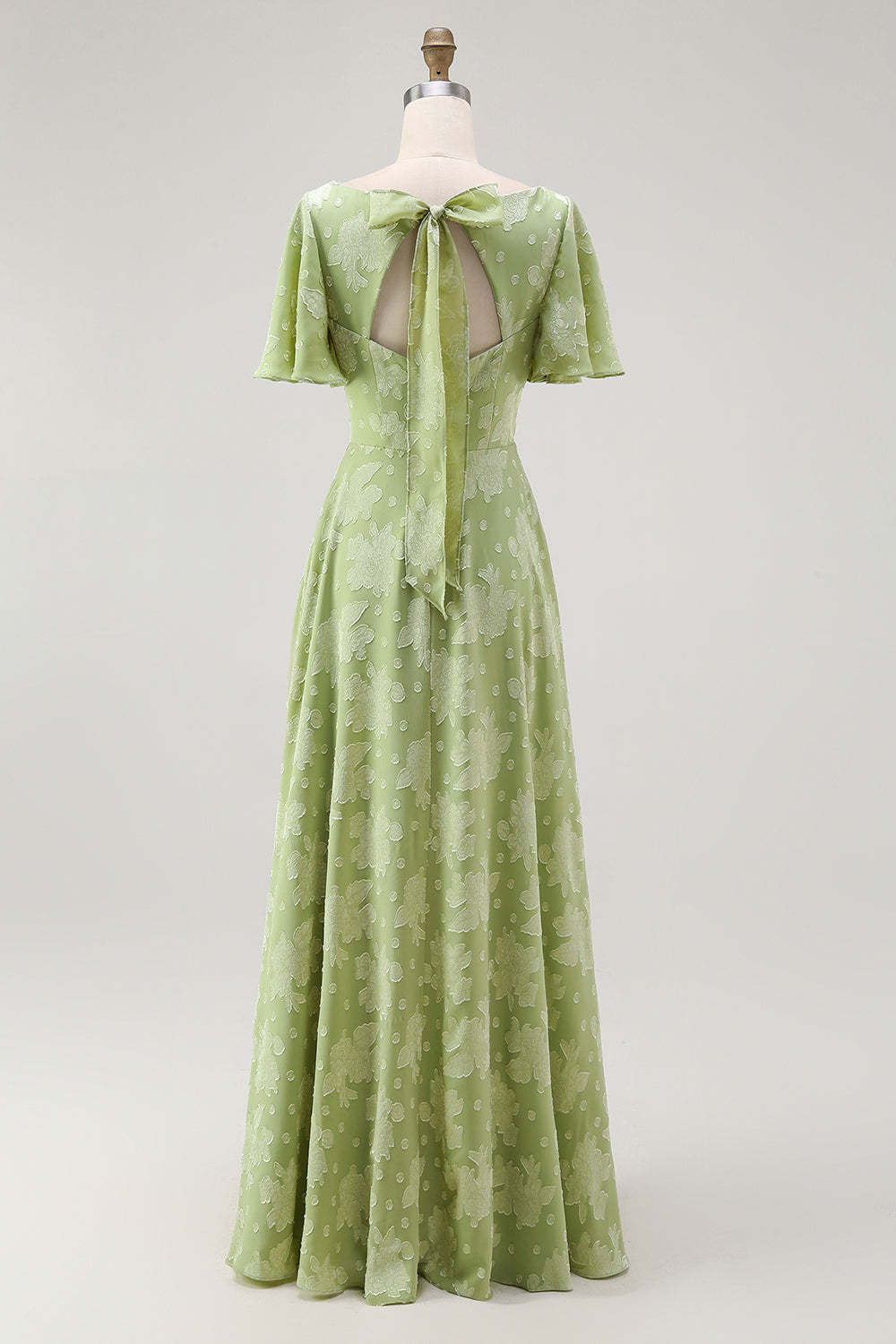 Sage Green Floral A Line V-Neck Maxi Wedding Guest Dress