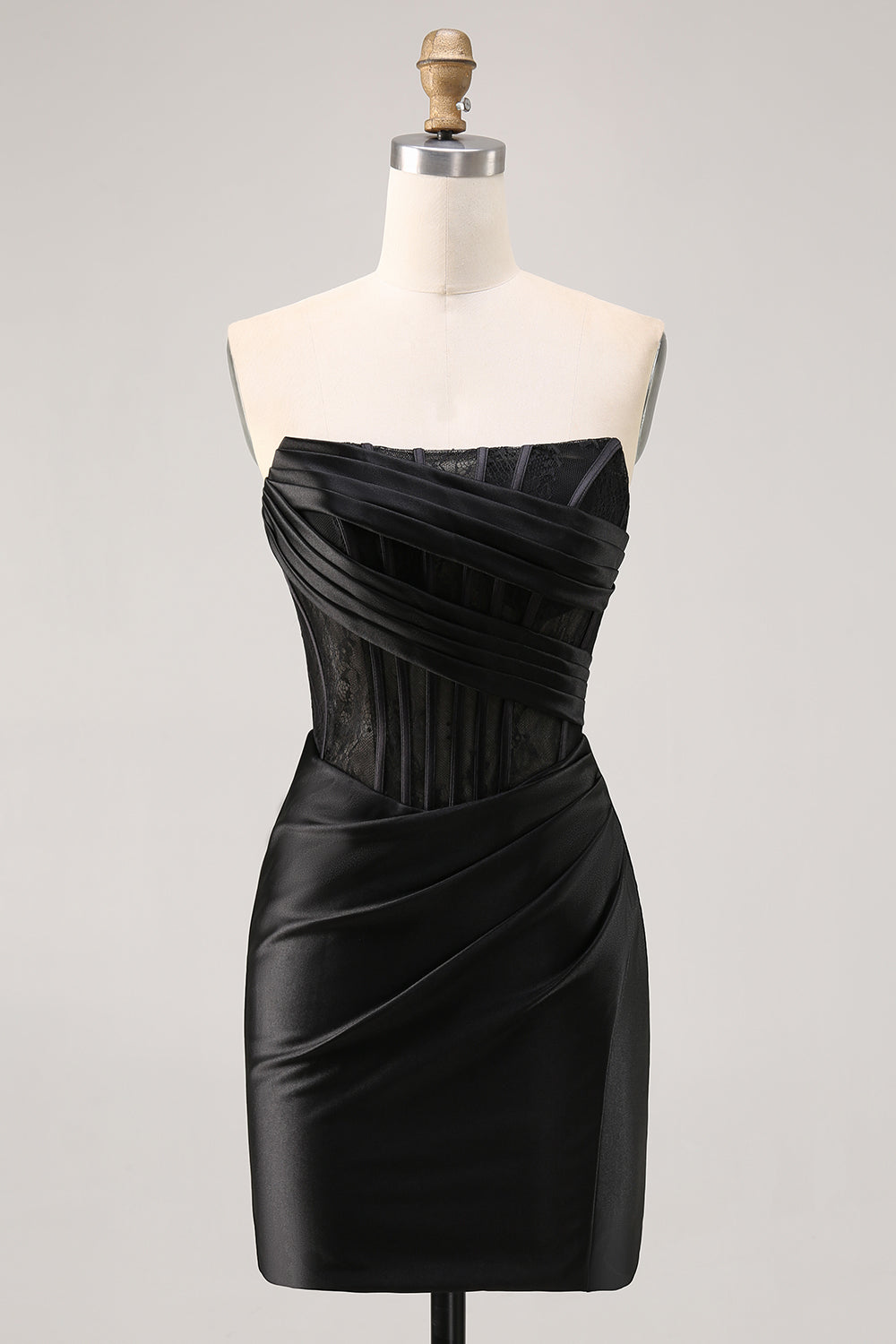 Black Corset Satin Strapless Ruched Mini Tight Homecoming Dress