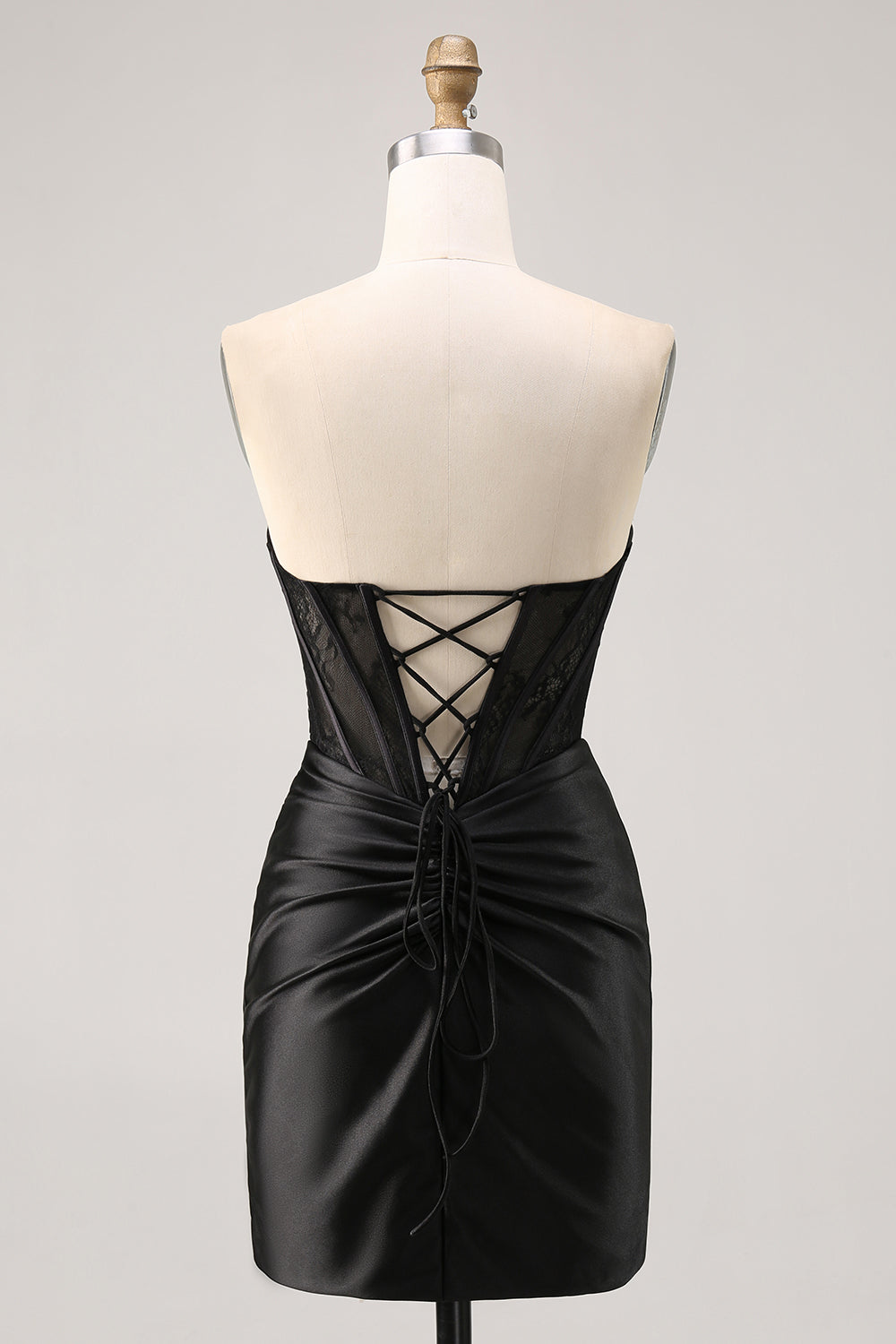 Black Corset Satin Strapless Ruched Mini Tight Homecoming Dress