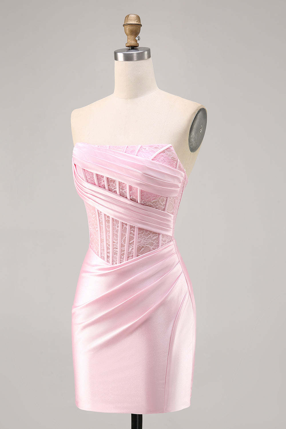 Pink Corset Satin Ruched Strapless Mini Homecoming Dress