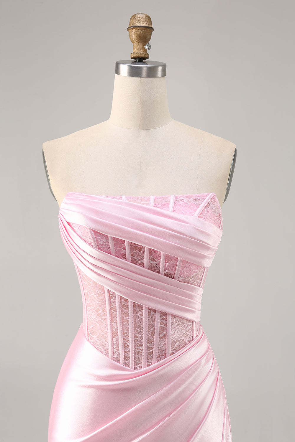 Pink Corset Satin Ruched Strapless Mini Homecoming Dress