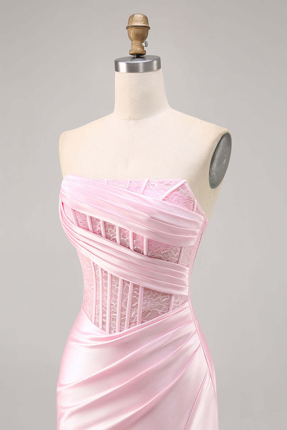 Pink Corset Satin Ruched Strapless Mini Homecoming Dress