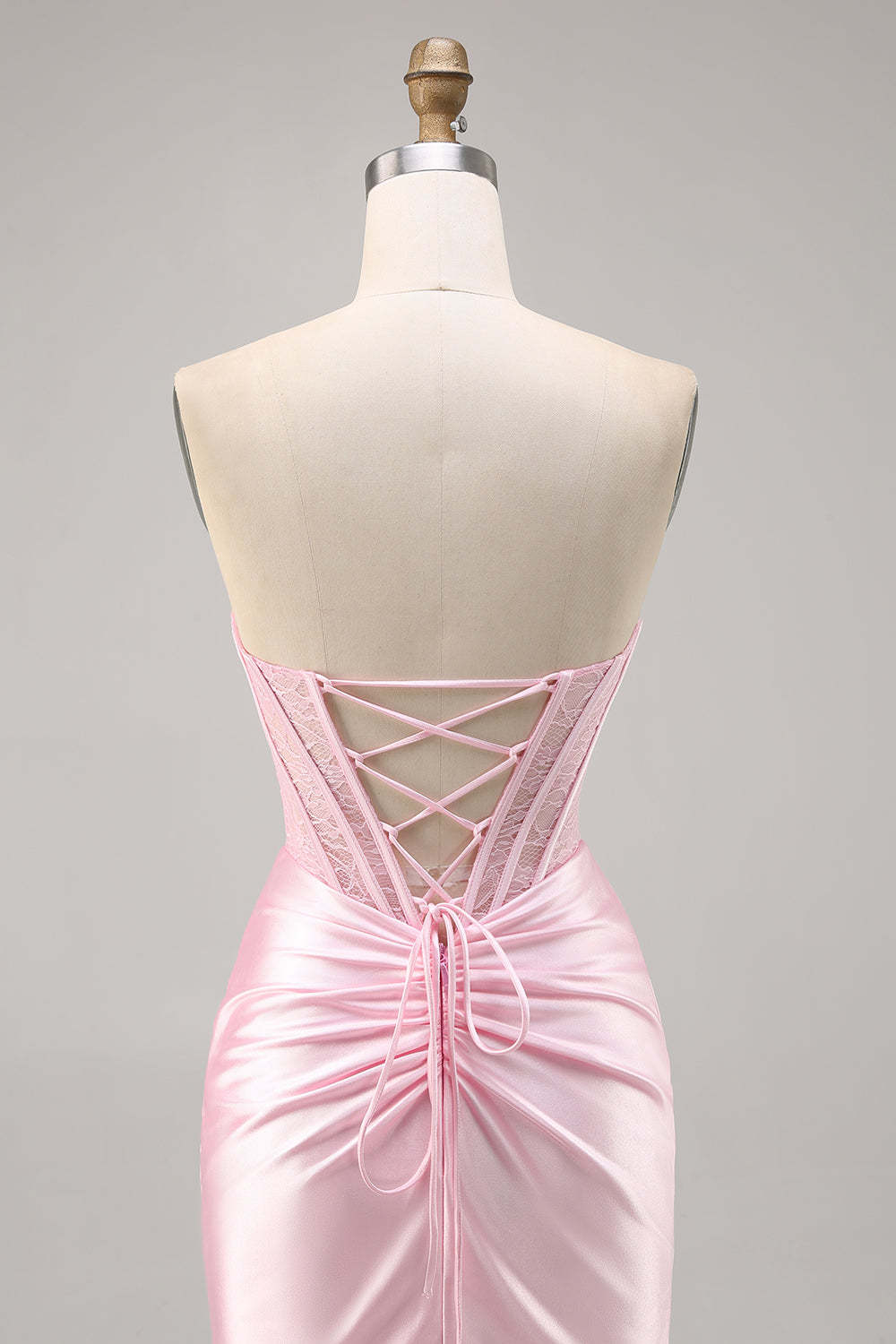 Pink Corset Satin Ruched Strapless Mini Homecoming Dress