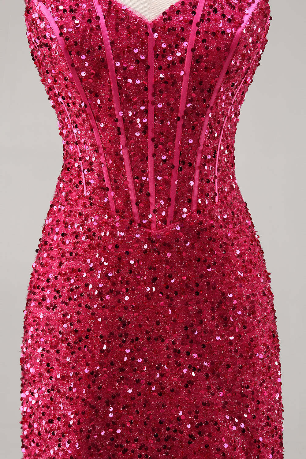 Sparkly Fuchsia Corset Tight Mini Sequins Homecoming Dress with Lace up Back