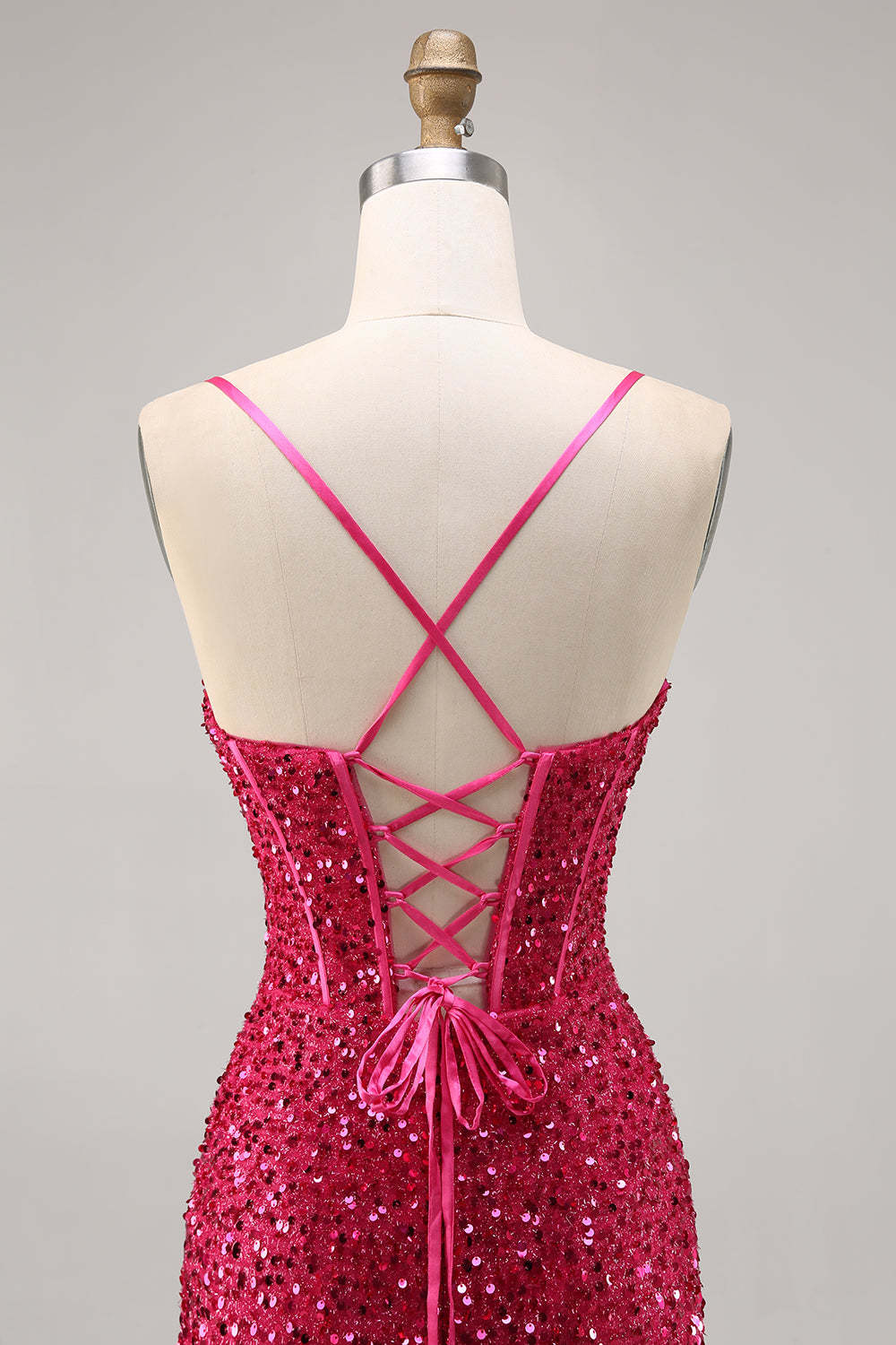 Sparkly Fuchsia Corset Tight Mini Sequins Homecoming Dress with Lace up Back