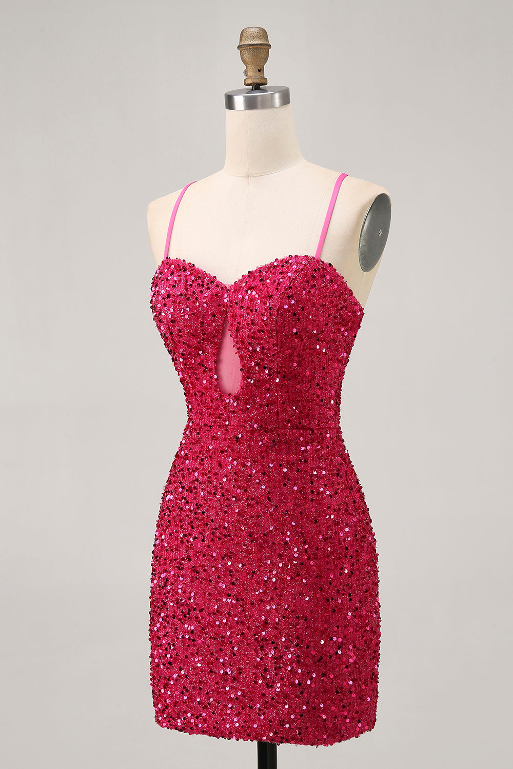 Sparkly Fuchsia Sequin Tight Lace up Back Short Homecoming Dress