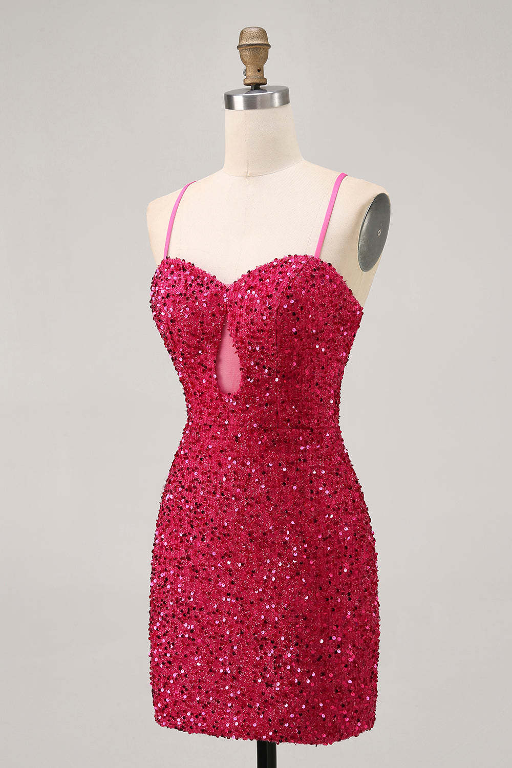 Sparkly Fuchsia Sequin Tight Lace up Back Short Homecoming Dress