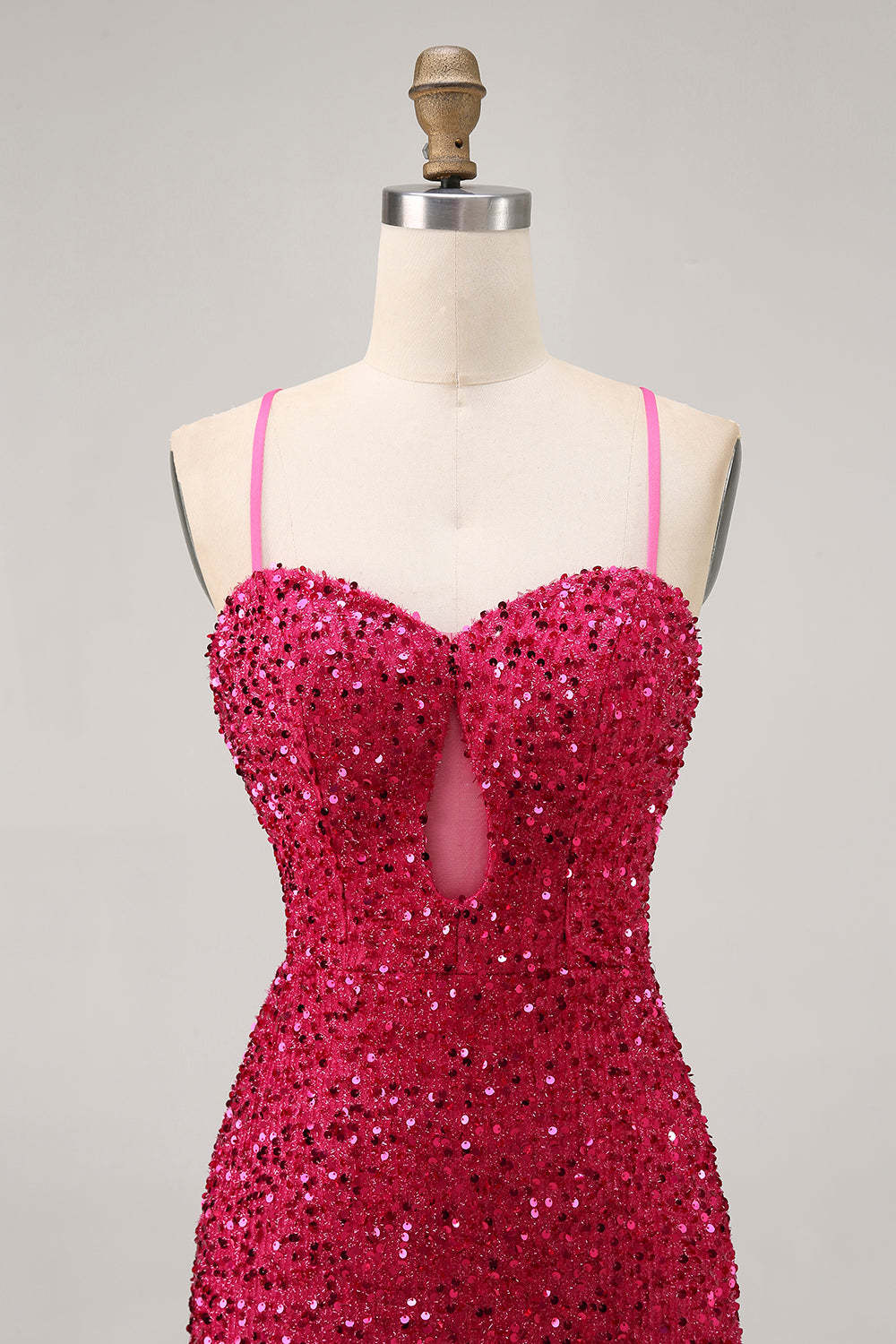 Sparkly Fuchsia Sequin Tight Lace up Back Short Homecoming Dress