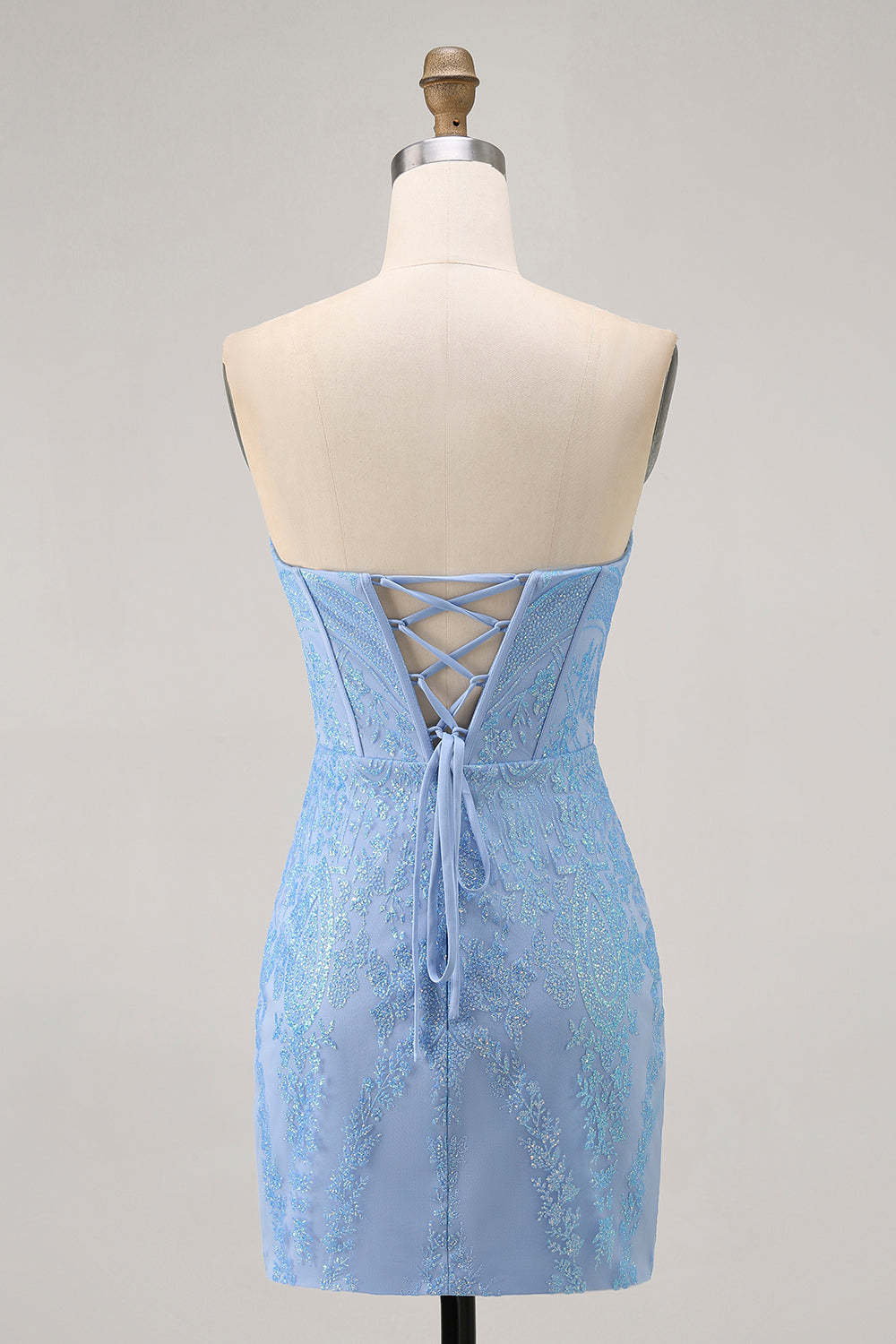 Sparkly Blue Corset Strapless Tight Short Homecoming Dress with Sequins