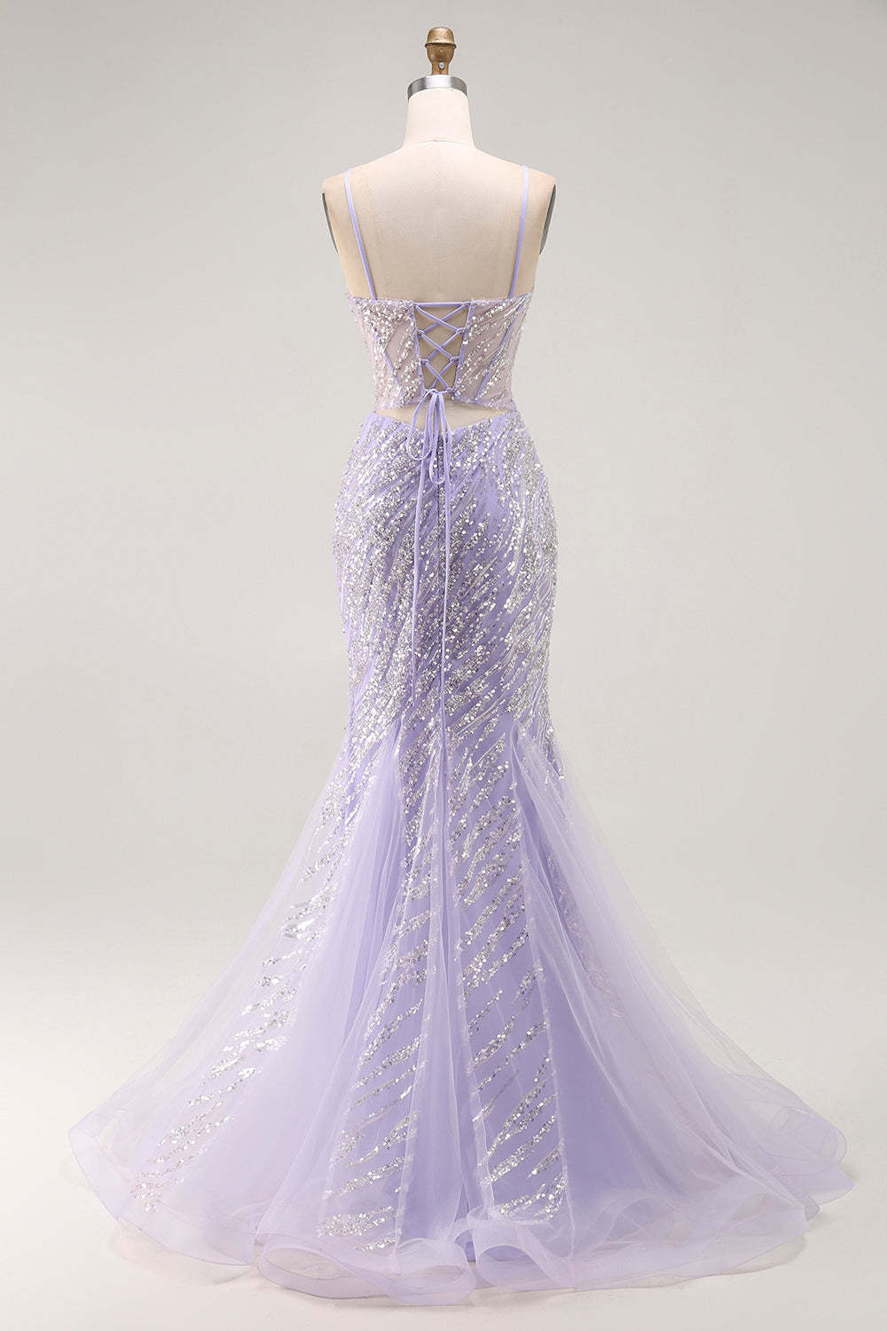 Sparkly Purple Corset Mermaid Sequins Long Prom Dress with Slit