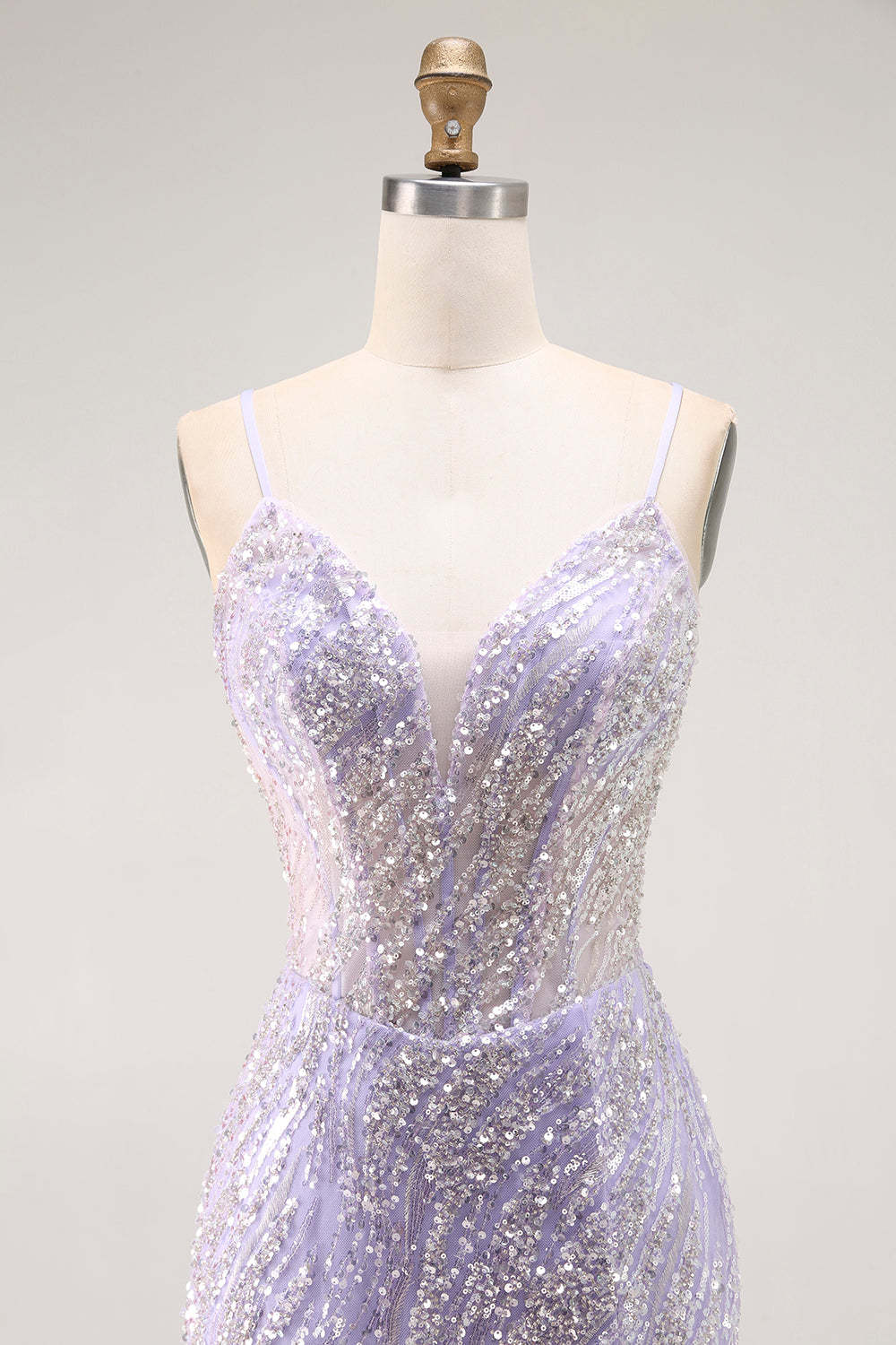 Sparkly Purple Corset Mermaid Sequins Long Prom Dress with Slit