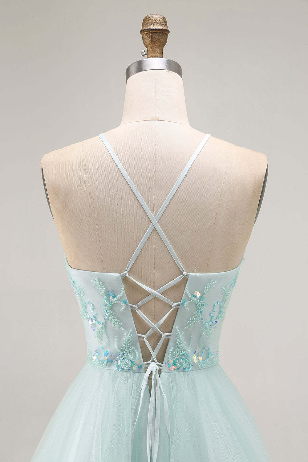 Sparkly Light Green Ruffled A Line Long Prom Dress with Beading
