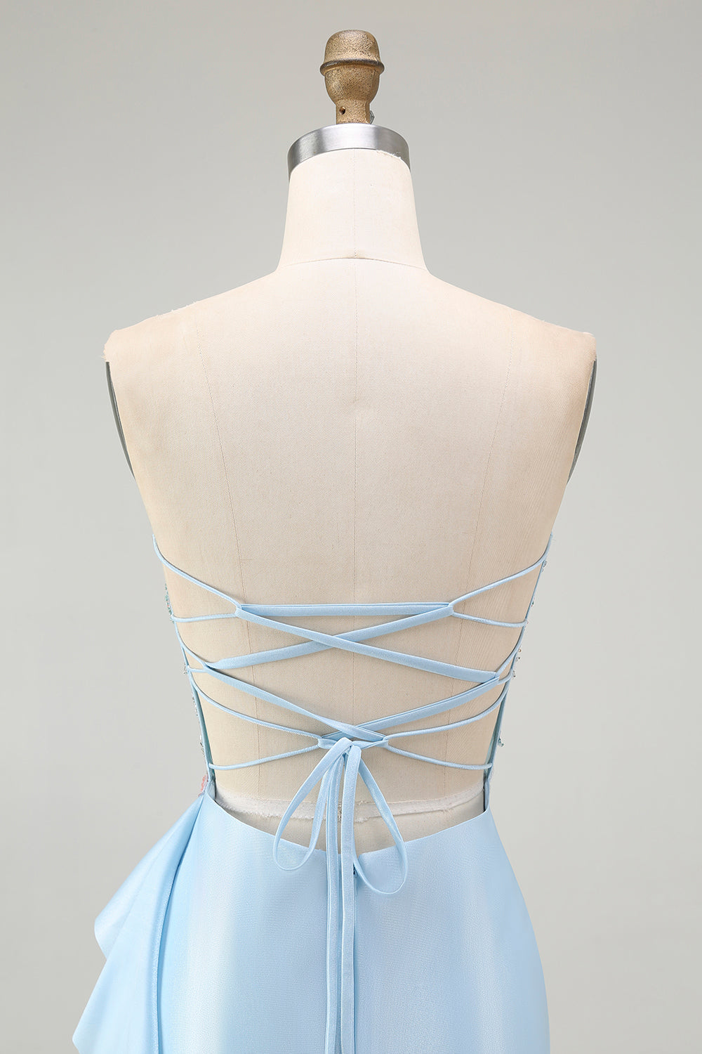 Light Blue Mermaid Corset Sparkly Beaded Long Prom Dress with Ruffles