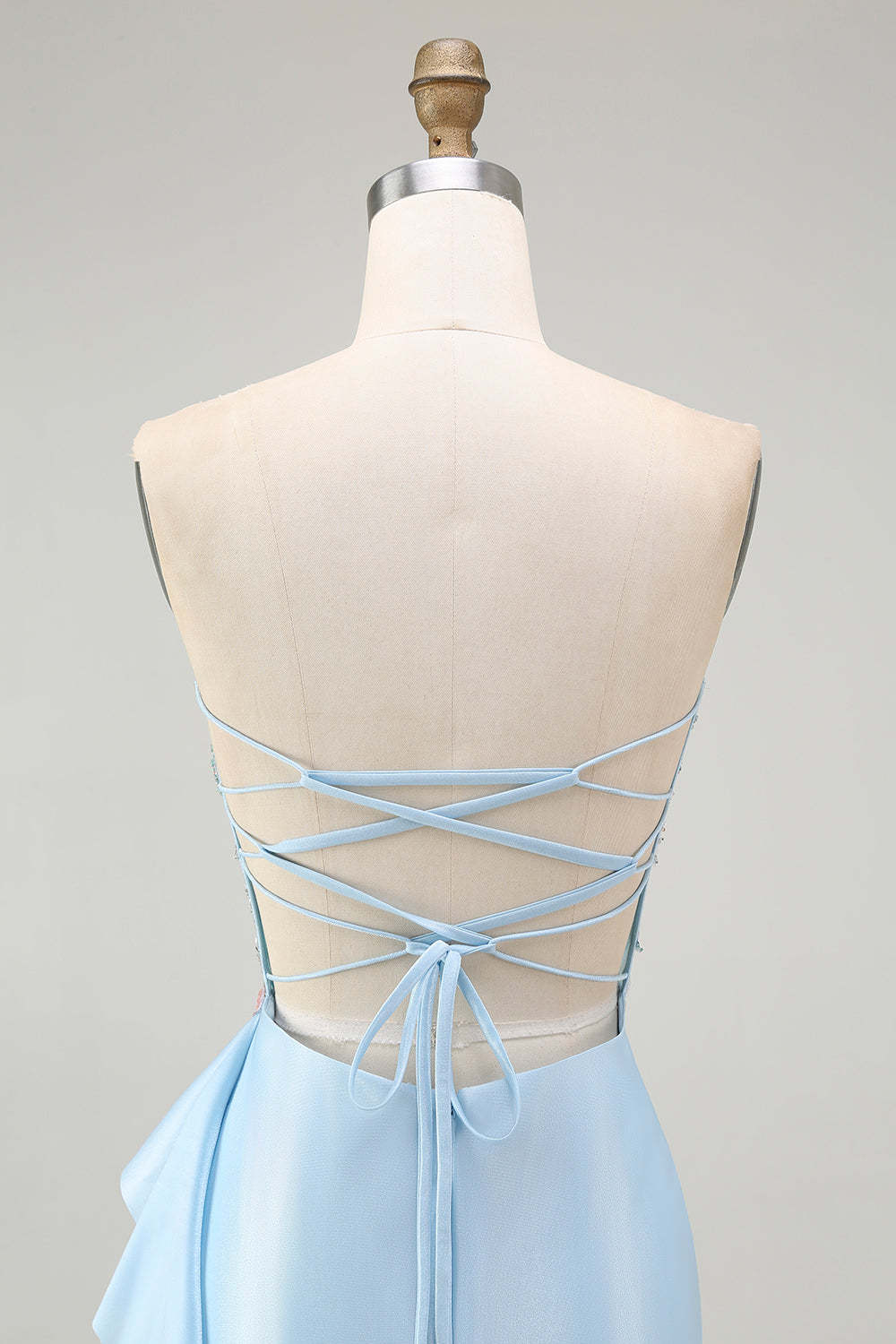 Light Blue Mermaid Corset Sparkly Beaded Long Prom Dress with Ruffles
