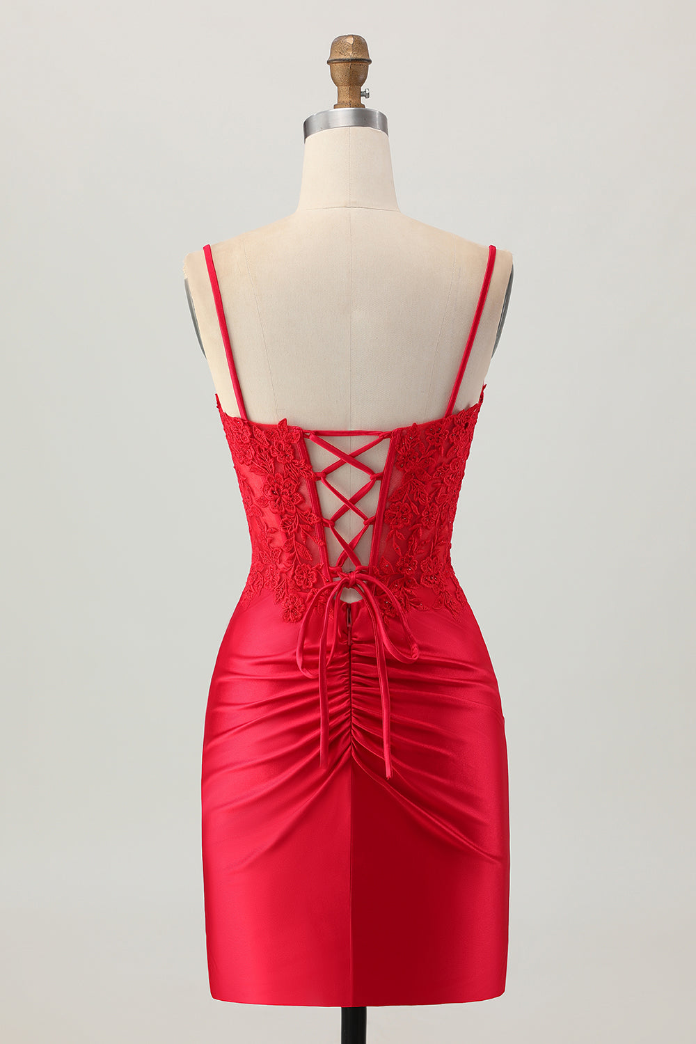 Dark Red Satin Tight Corset Short Homecoming Dress with Lace