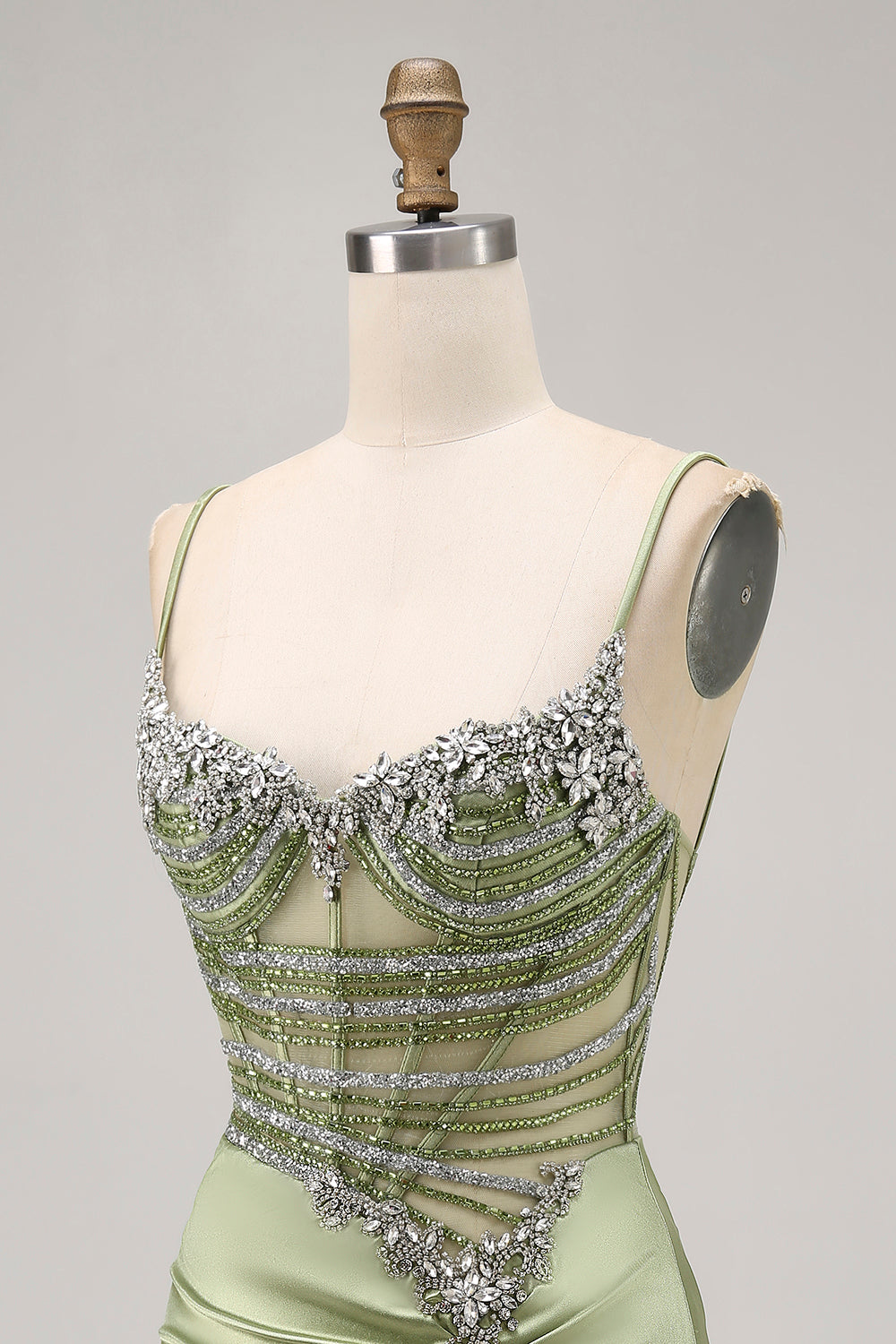 Sage Green Ruched Corset Tight Short Sparkly Homecoming Dress with Rhinestones