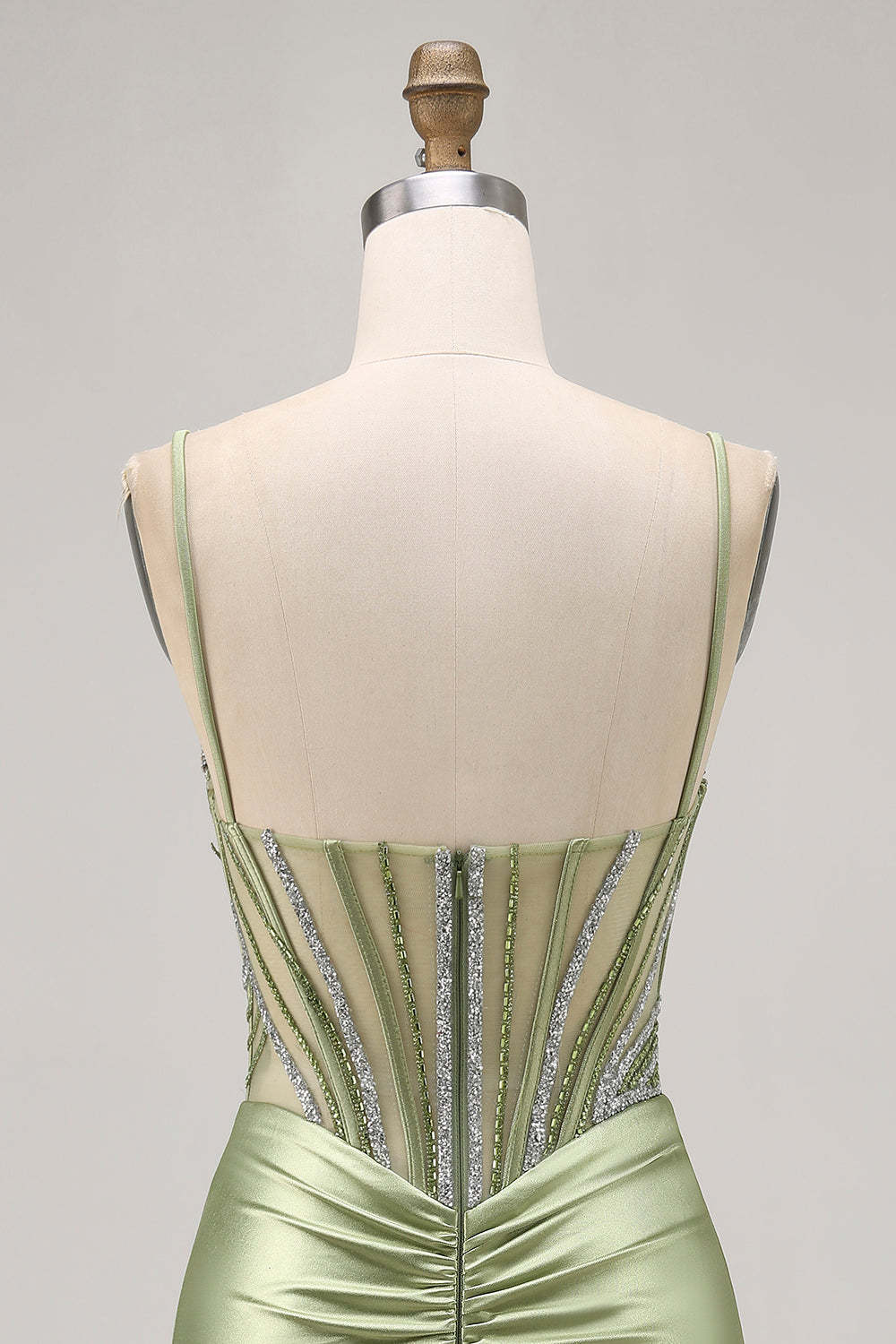 Sage Green Ruched Corset Tight Short Sparkly Homecoming Dress with Rhinestones