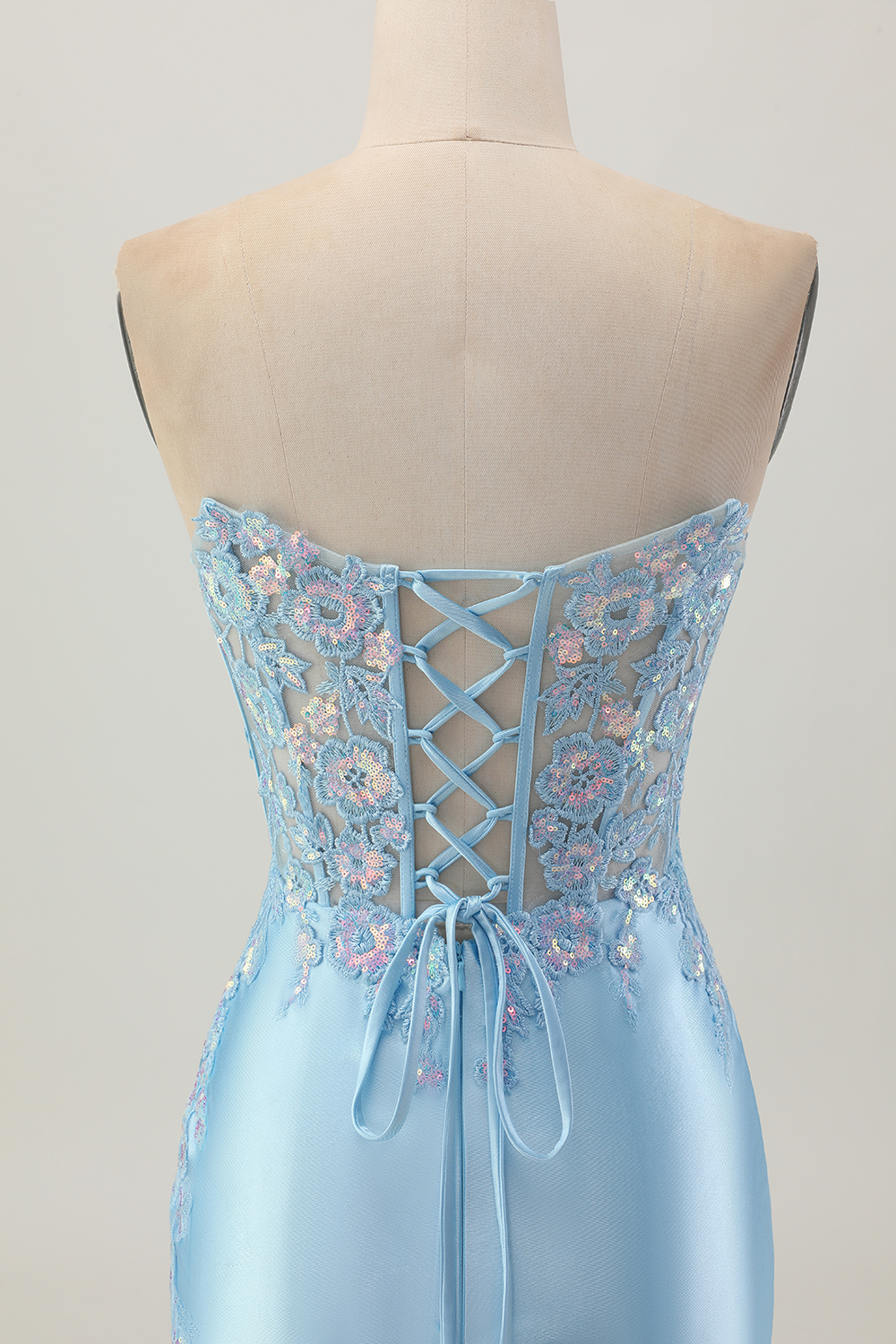Sparkly Light Blue Corset Tight Sequined Short Appliqued Homecoming Dress