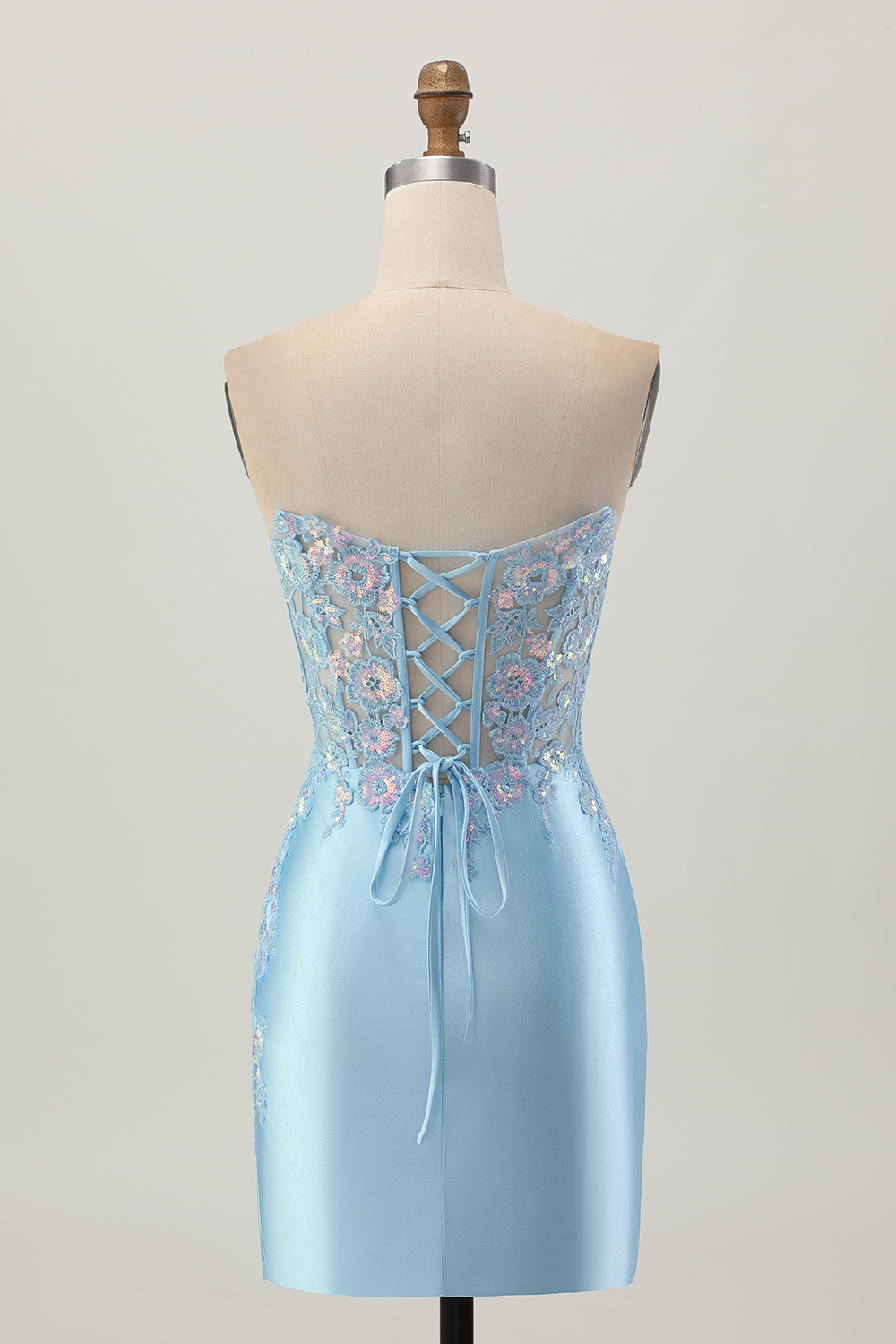 Sparkly Light Blue Corset Tight Sequined Short Appliqued Homecoming Dress