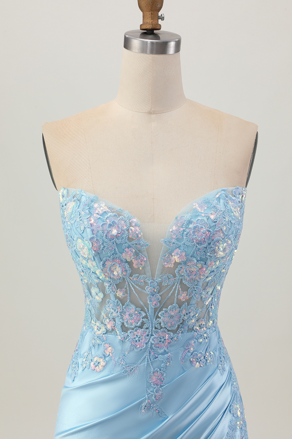 Sparkly Light Blue Corset Tight Sequined Short Appliqued Homecoming Dress