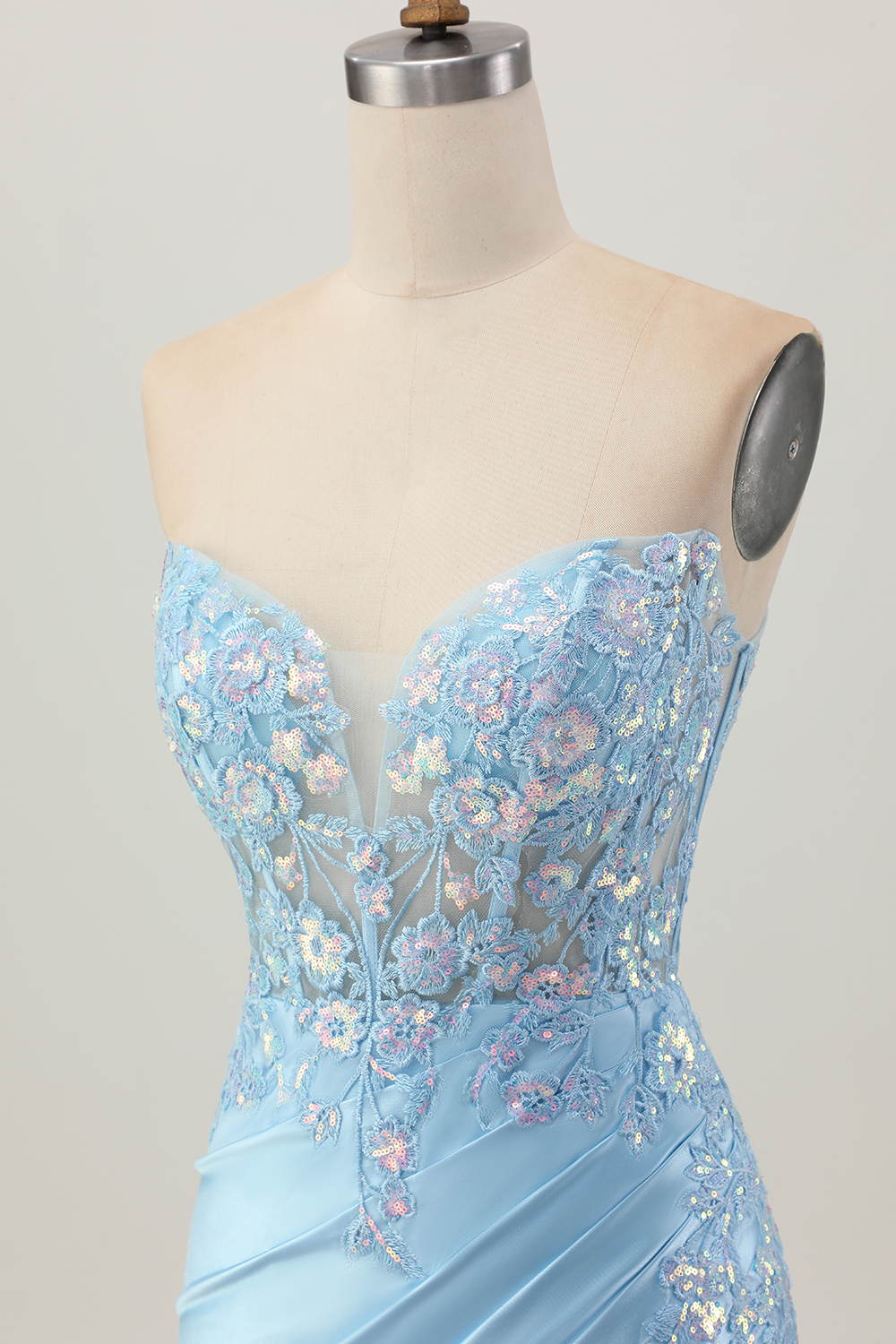 Sparkly Light Blue Tight Corset Sequined Short Appliqued Homecoming Dress