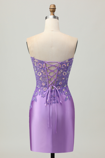 Sparkly Light Blue Corset Tight Sequined Short Appliqued Homecoming Dress