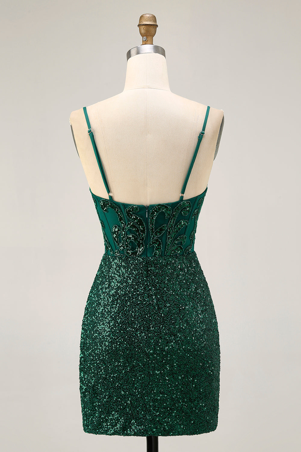 Dark Green Sparkly Sequins V-Neck Corset Short Homecoming Dress
