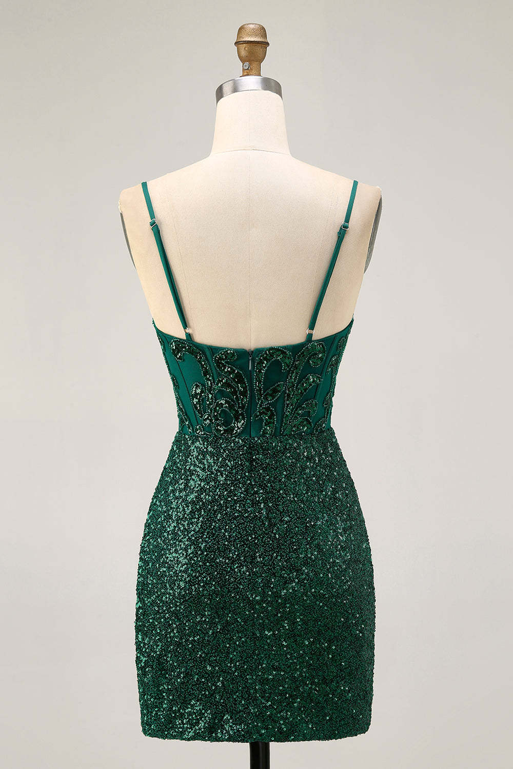 Dark Green Sparkly Sequins V-Neck Corset Short Homecoming Dress