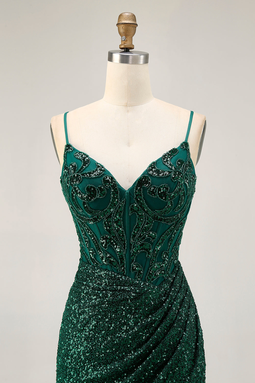 Dark Green Sparkly Sequins V-Neck Corset Short Homecoming Dress