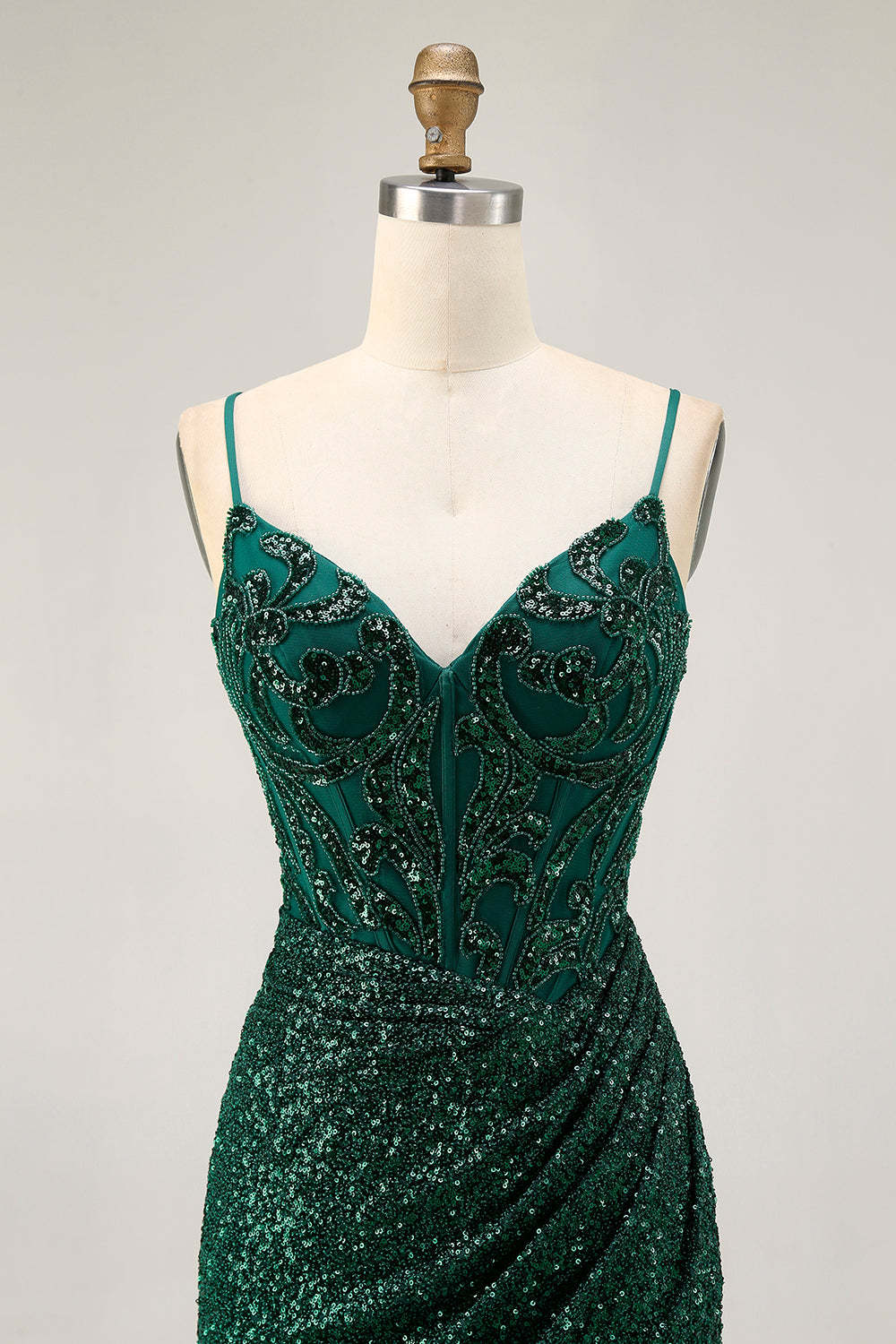 Dark Green Sparkly Sequins V-Neck Corset Short Homecoming Dress