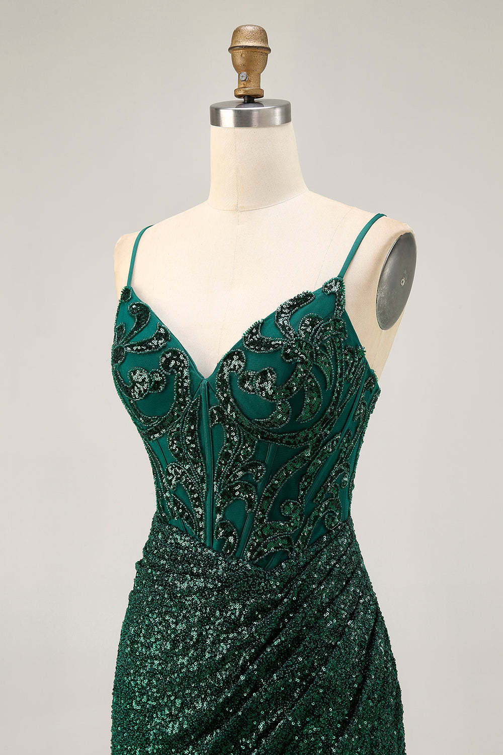 Dark Green Sparkly Sequins V-Neck Corset Short Homecoming Dress