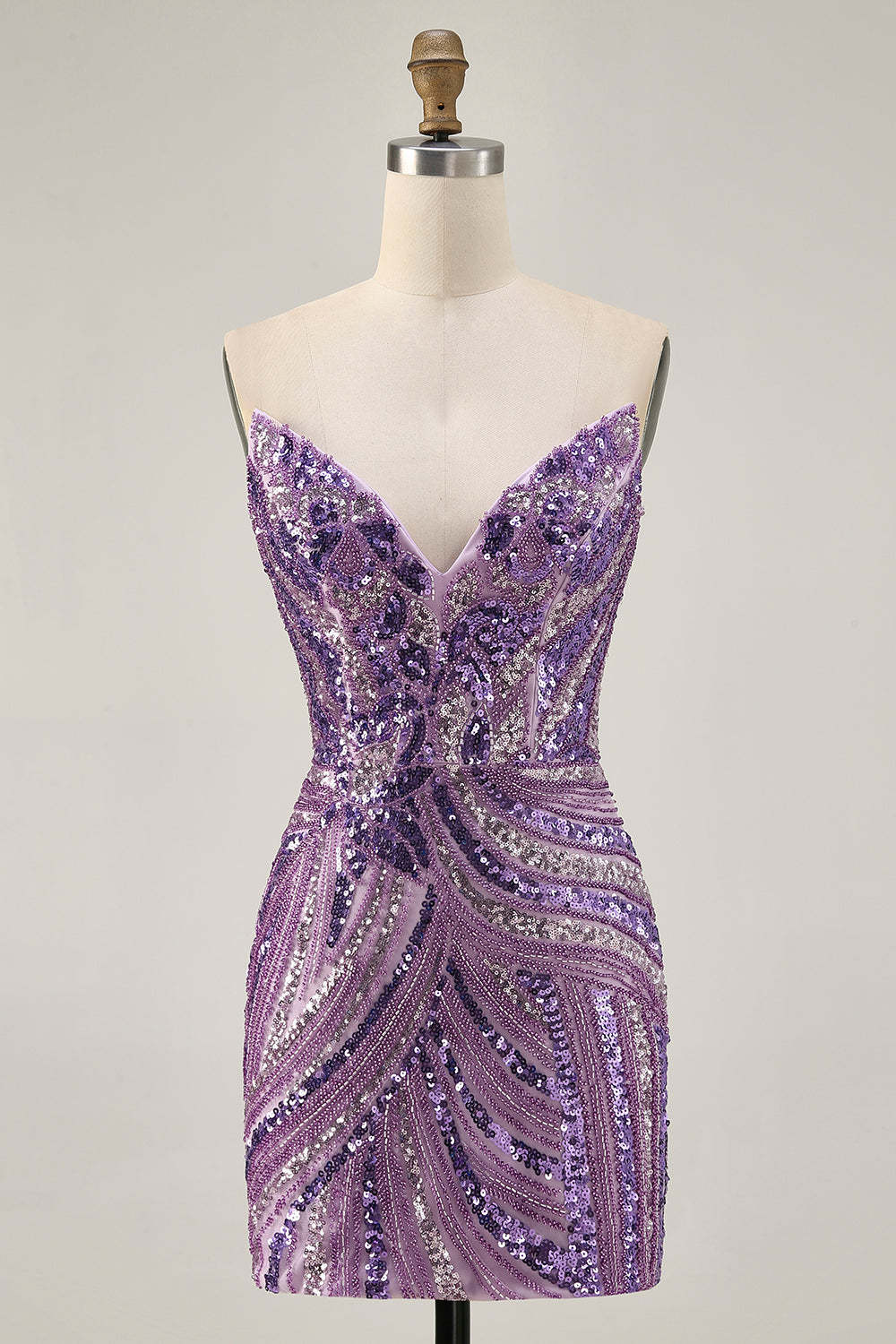 Sparkly Purple Tight Beaded Strapless Short Homecoming Dress with Sequins