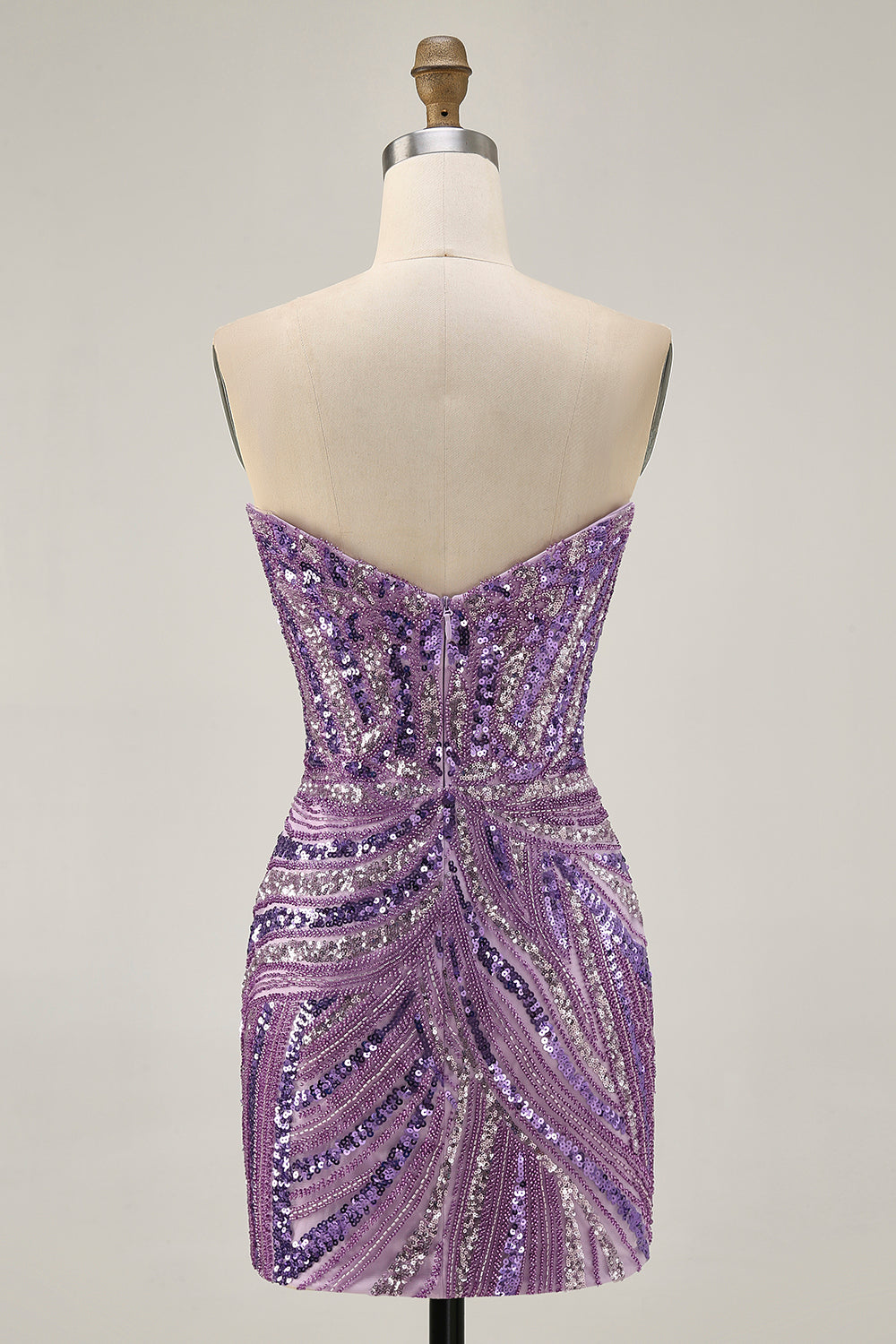 Sparkly Purple Tight Beaded Strapless Short Homecoming Dress with Sequins