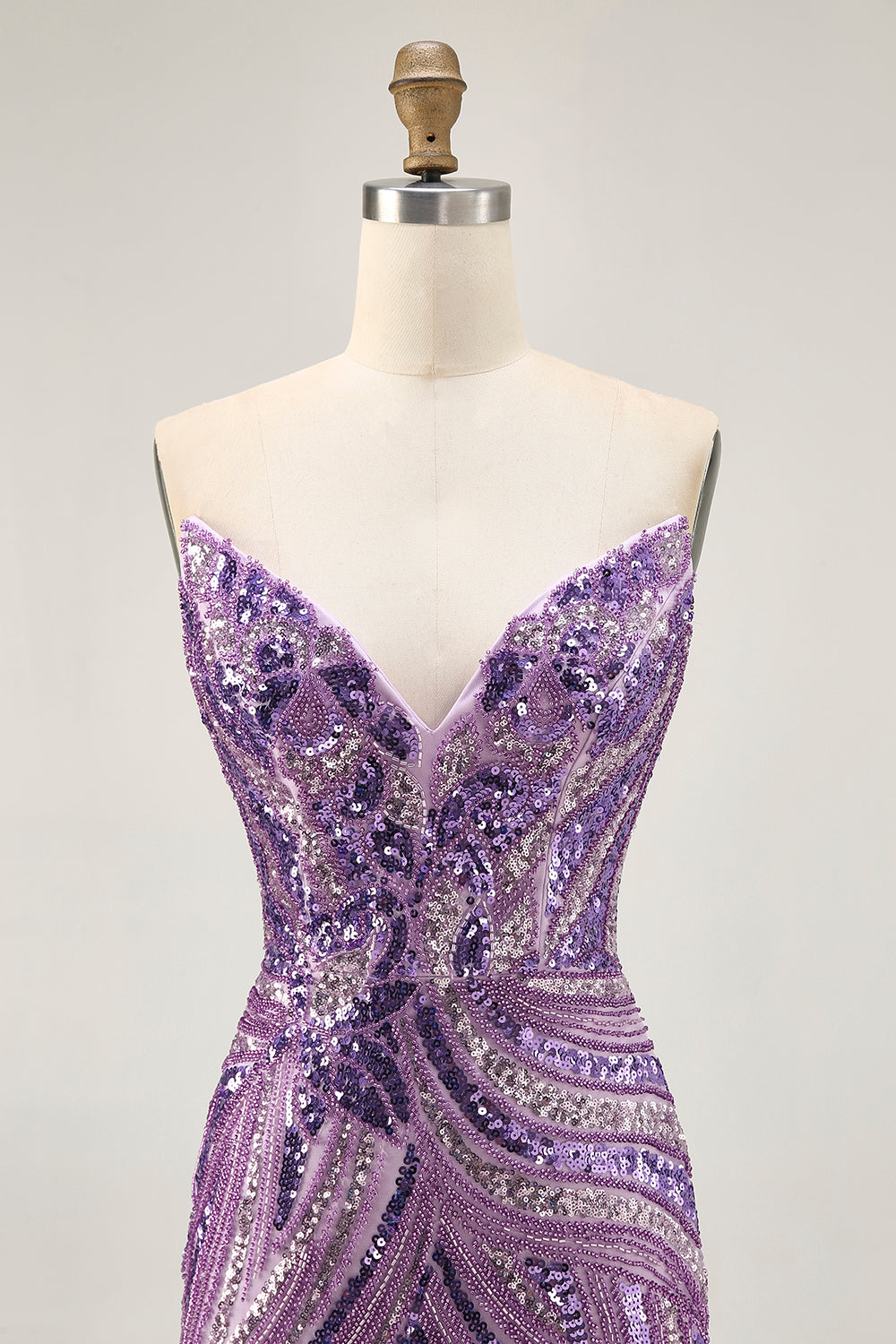 Sparkly Purple Tight Beaded Strapless Short Homecoming Dress with Sequins
