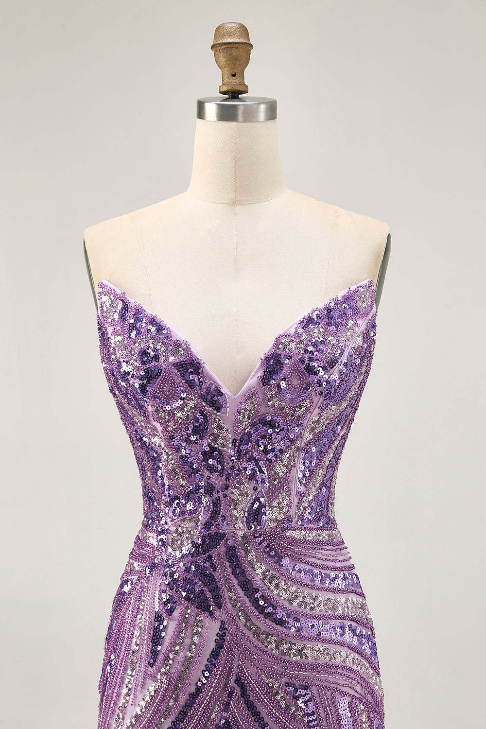 Sparkly Purple Tight Beaded Strapless Short Homecoming Dress with Sequins