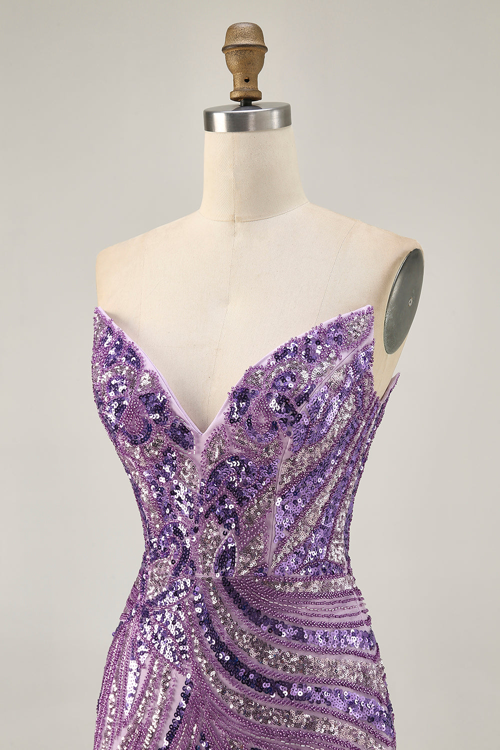Sparkly Purple Tight Beaded Strapless Short Homecoming Dress with Sequins