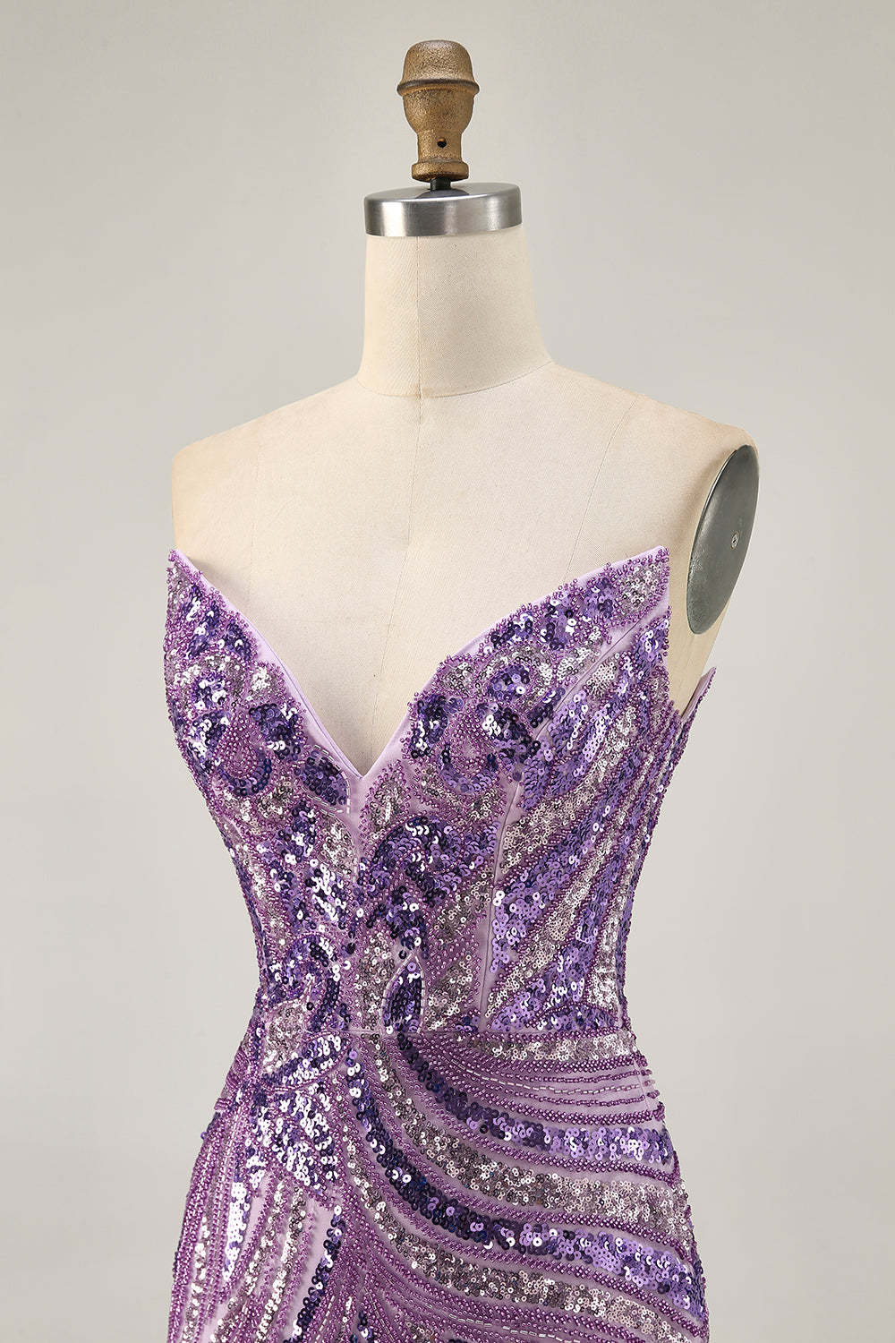 Sparkly Purple Tight Beaded Strapless Short Homecoming Dress with Sequins