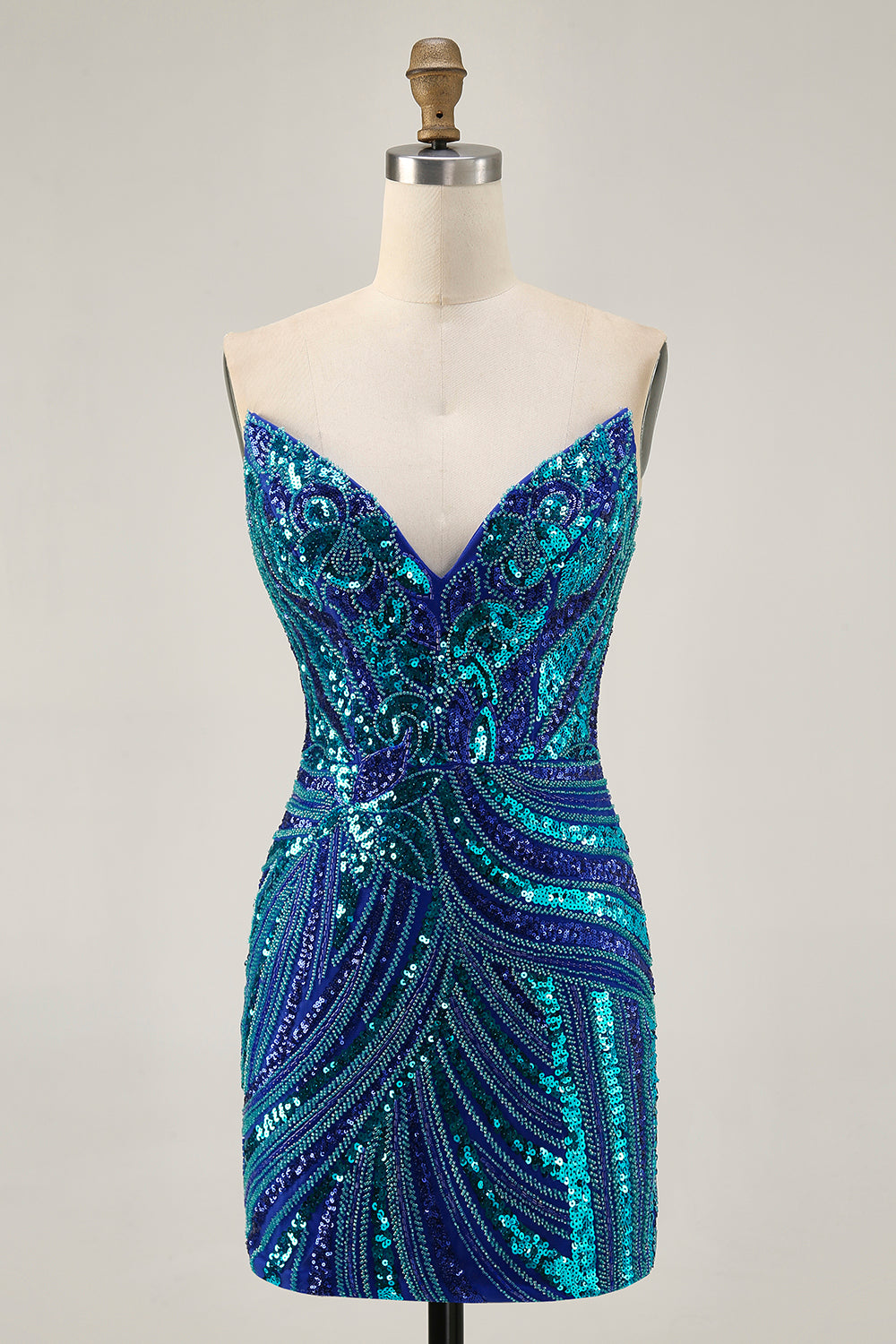 Sparkly Royal Blue Beaded Strapless Tight Short Homecoming Dress