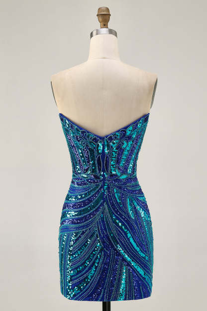 Sparkly Purple Tight Beaded Strapless Short Homecoming Dress with Sequins