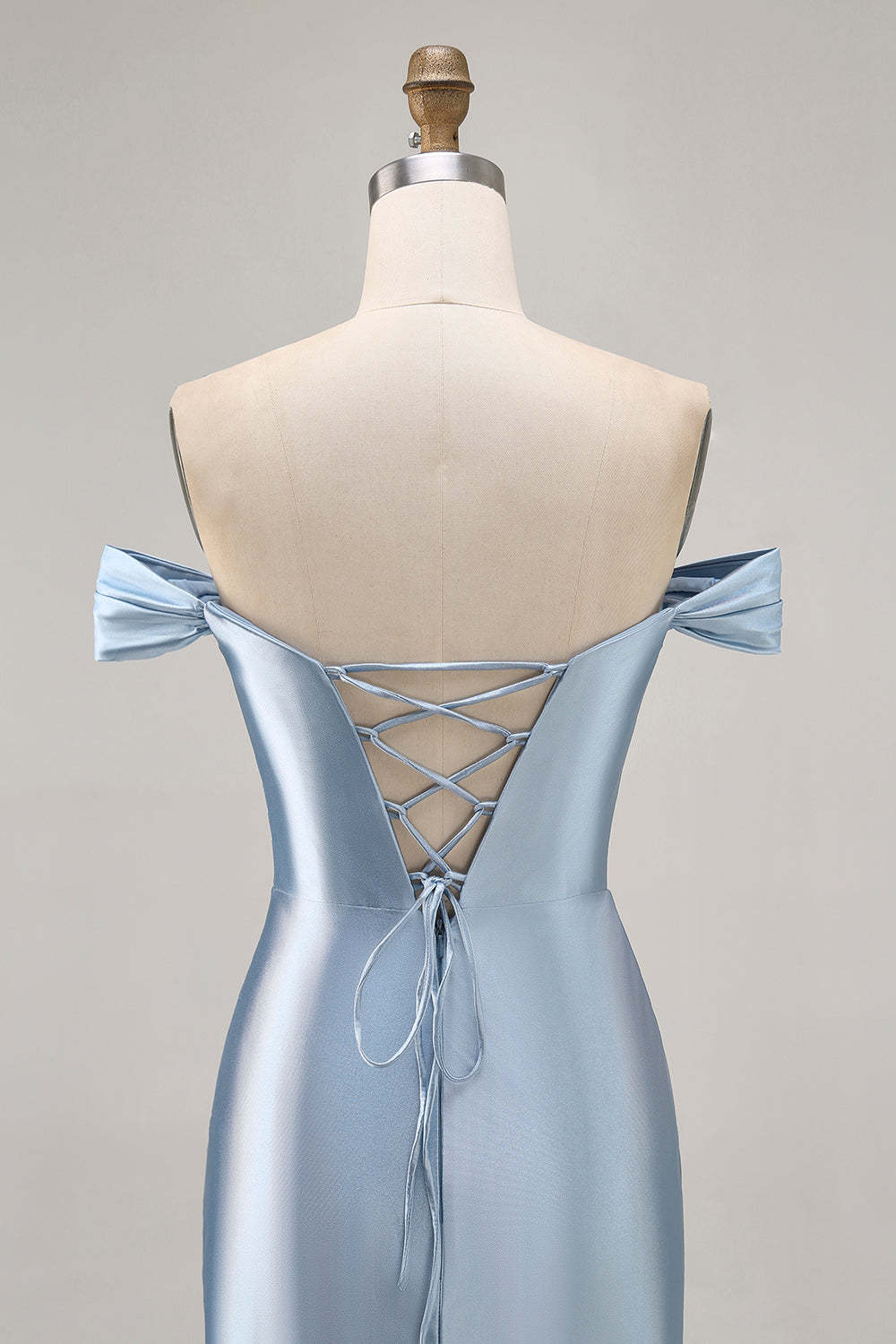 Grey Blue Tight Satin Ruched Off the Shoulder Short Homecoming Dress