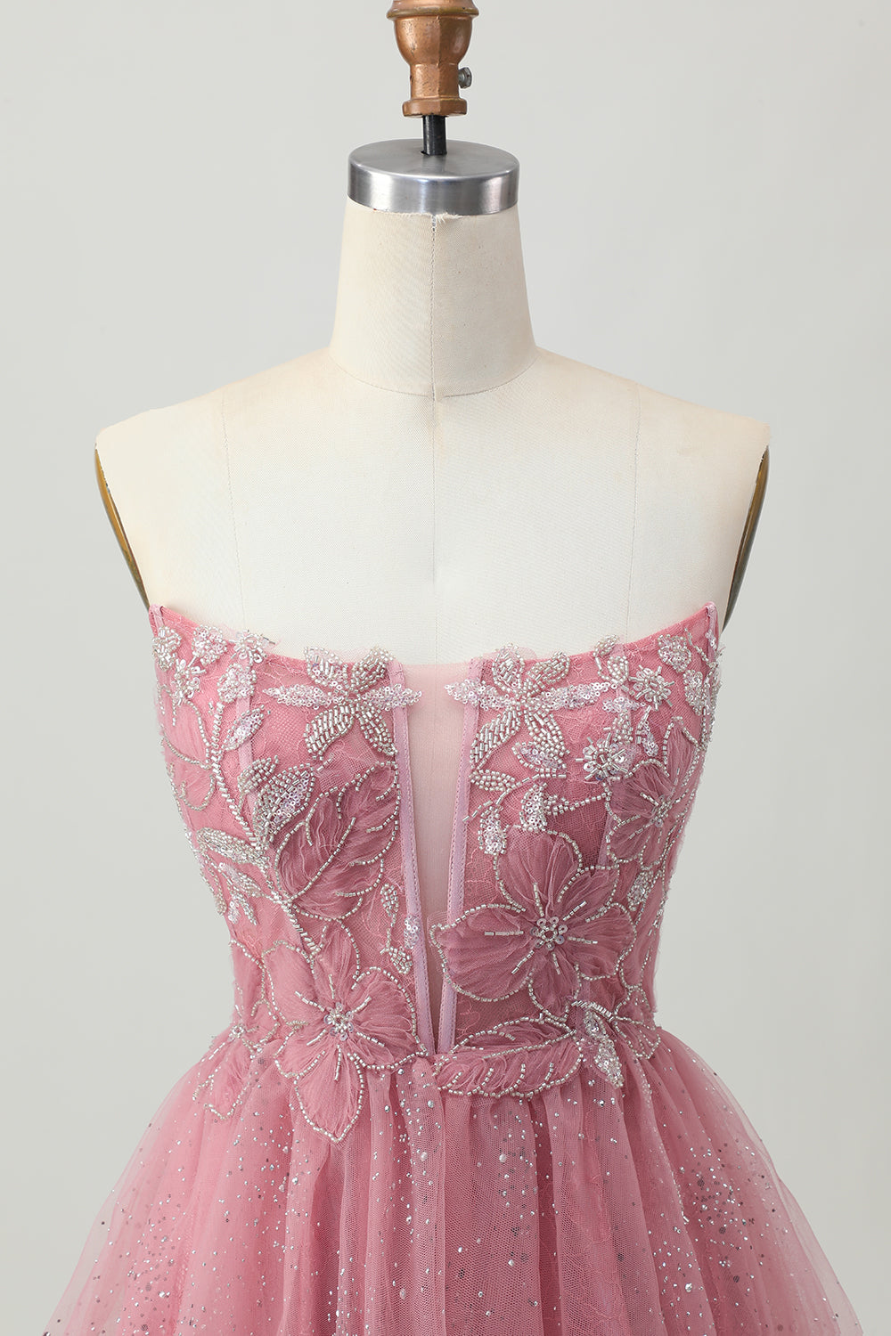 Glitter Dusty Rose Tulle Corset Short Tiered Homecoming Dress with Ruffles