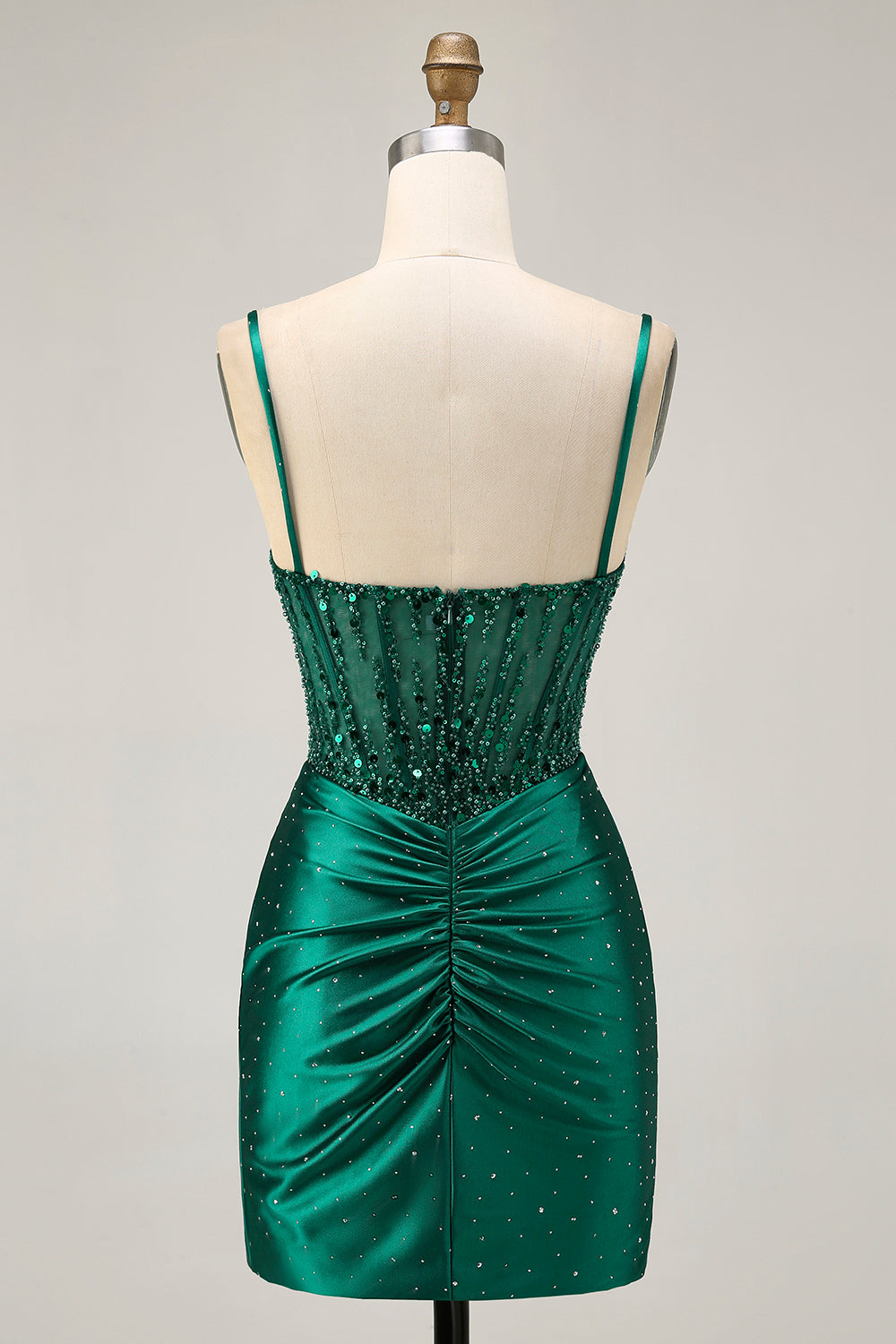 Sparkly Short Tight Dark Green Satin Corset Homecoming Dress with Beading