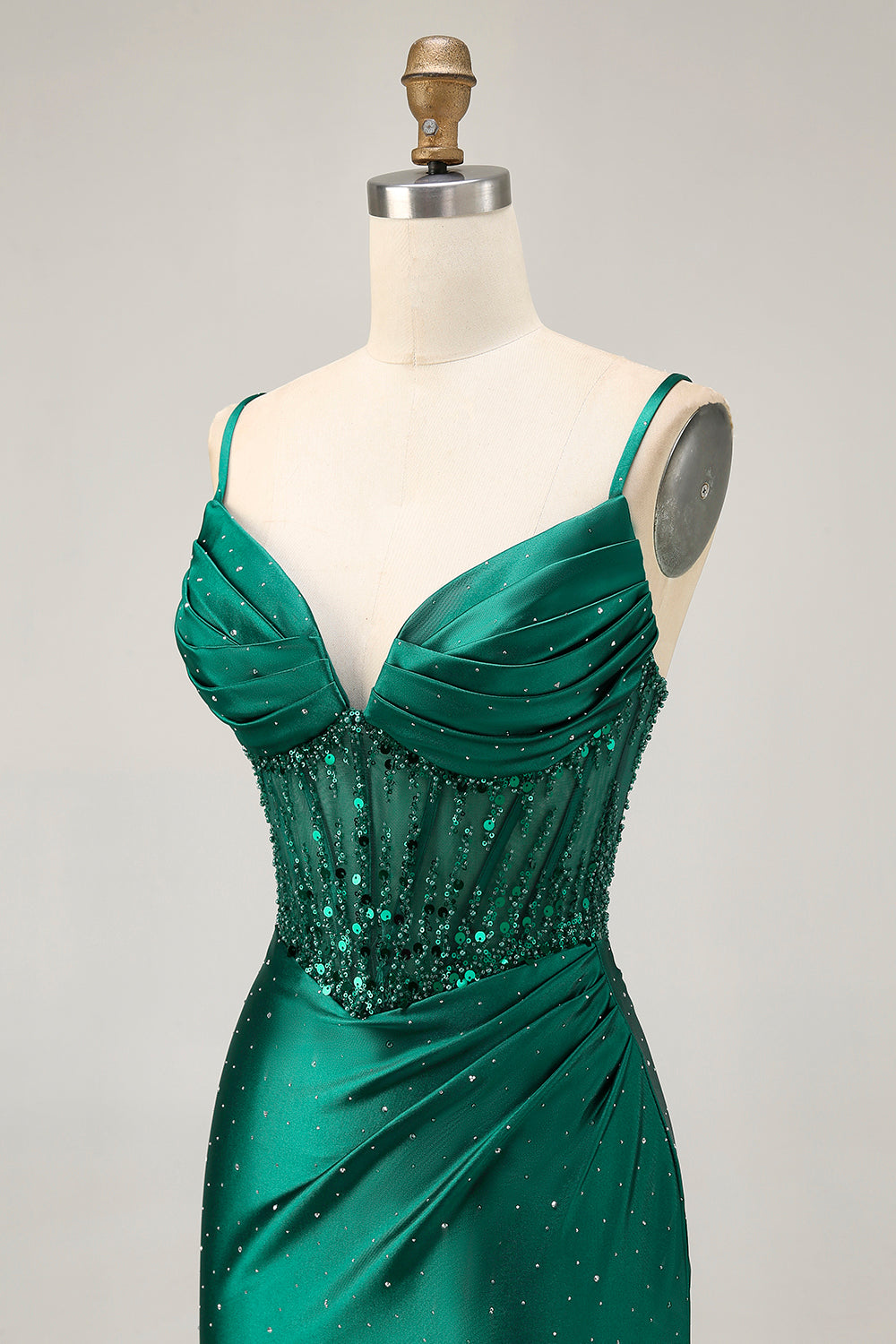 Sparkly Short Tight Dark Green Satin Corset Homecoming Dress with Beading