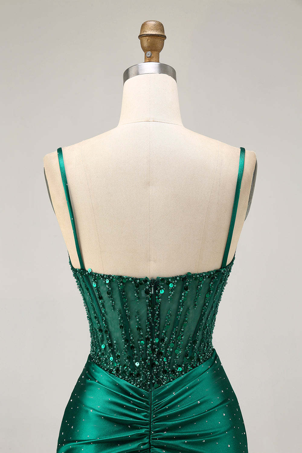 Sparkly Short Tight Dark Green Satin Corset Homecoming Dress with Beading