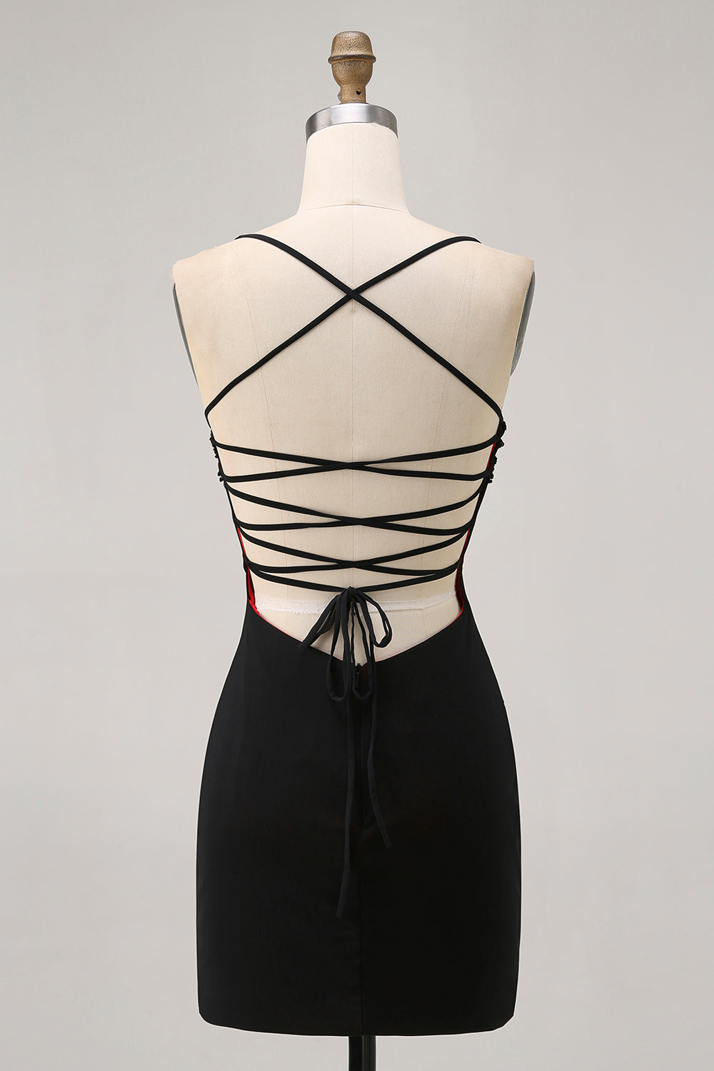 Tight Spaghetti Straps Black Short Homecoming Dress with Beading